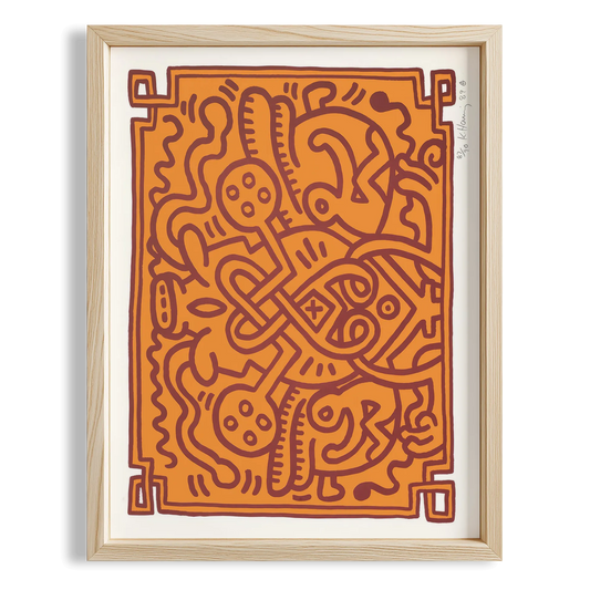 Turuncu Labirent - Keith Haring Ahşap Duvar Tablosu