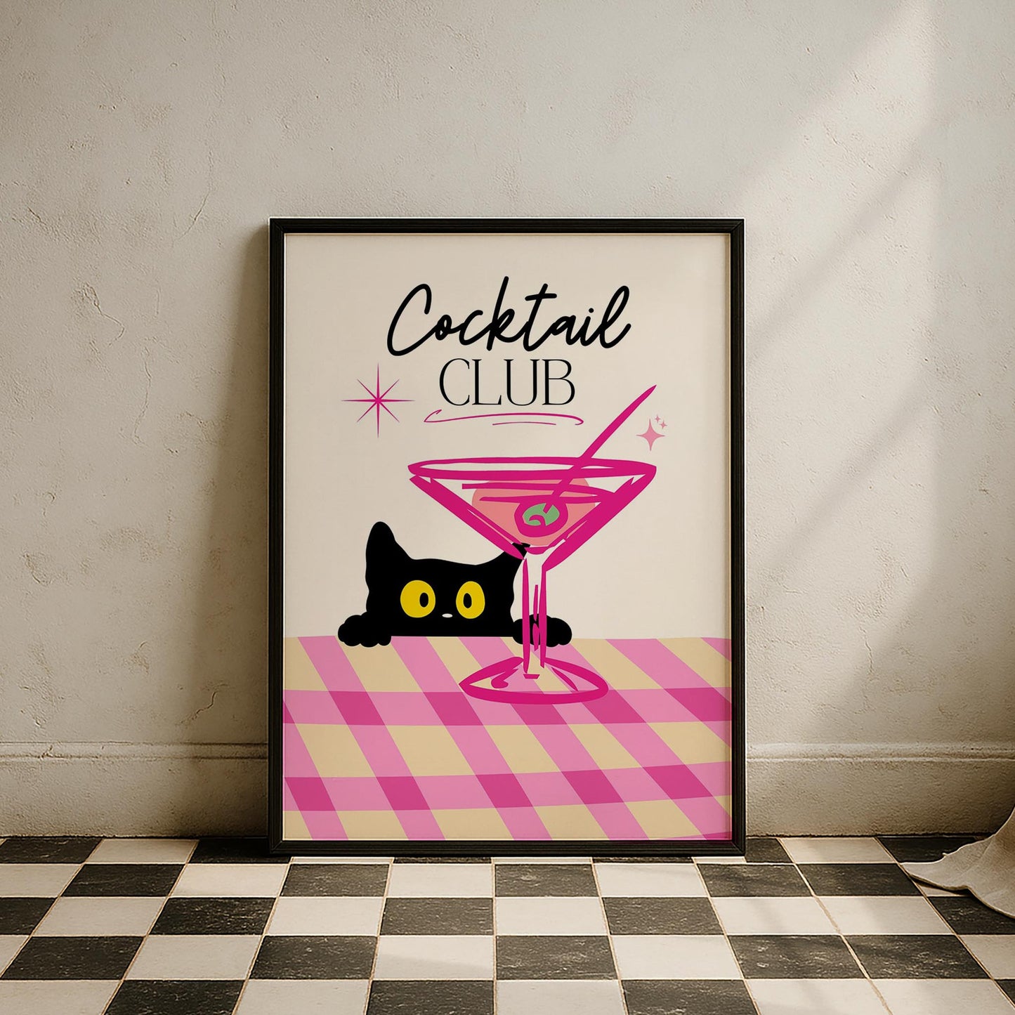 Cocktail Club Kedi Kokteyl Mutfak Duvar Tablosu