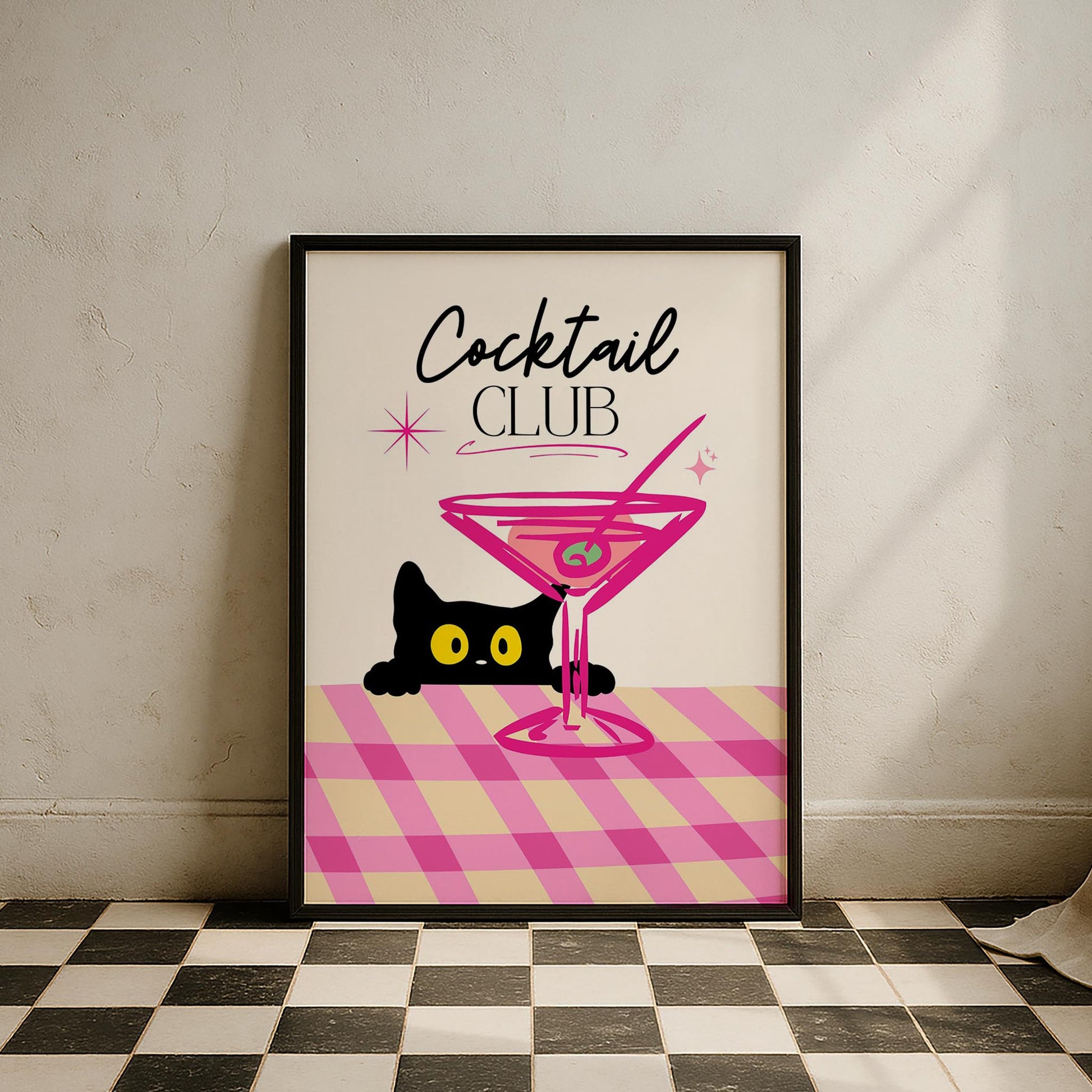 Cocktail Club Kedi Kokteyl Mutfak Duvar Tablosu