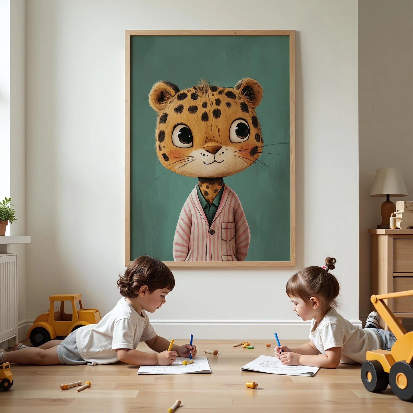 Pijamalı Uykucu Kaplan - Yeşil Fon