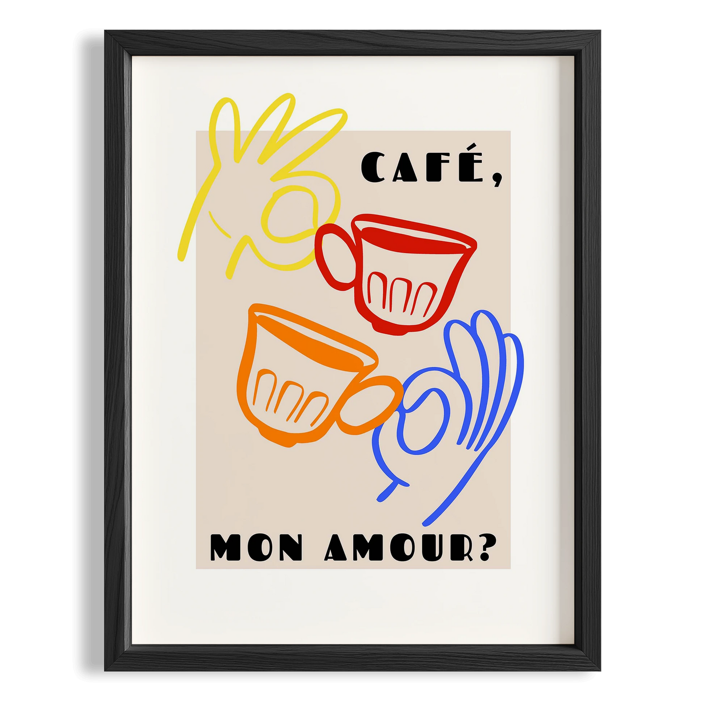 Café Mon Amour Fransız Renkli Minimal Çizimler Mutfak Duvar Tablosu