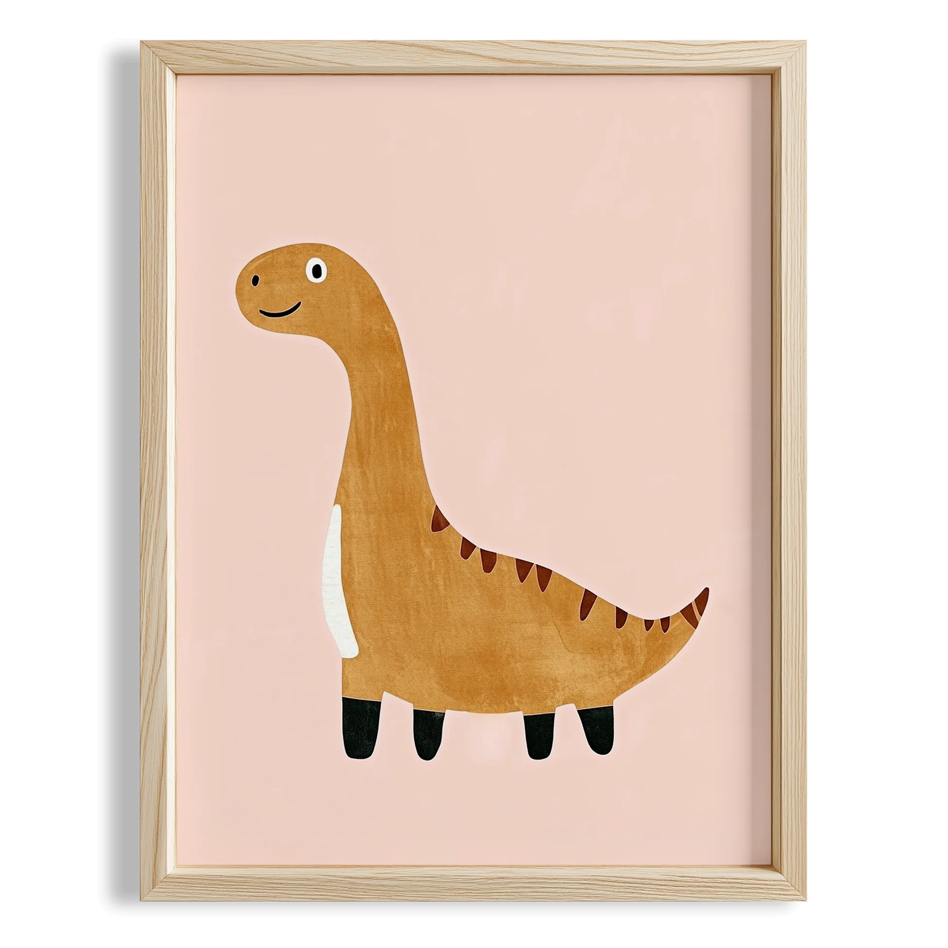 Sevimli Dinozor Temalı Pudra Pembe Fonlu Çocuk Odası Ahşap Tablo