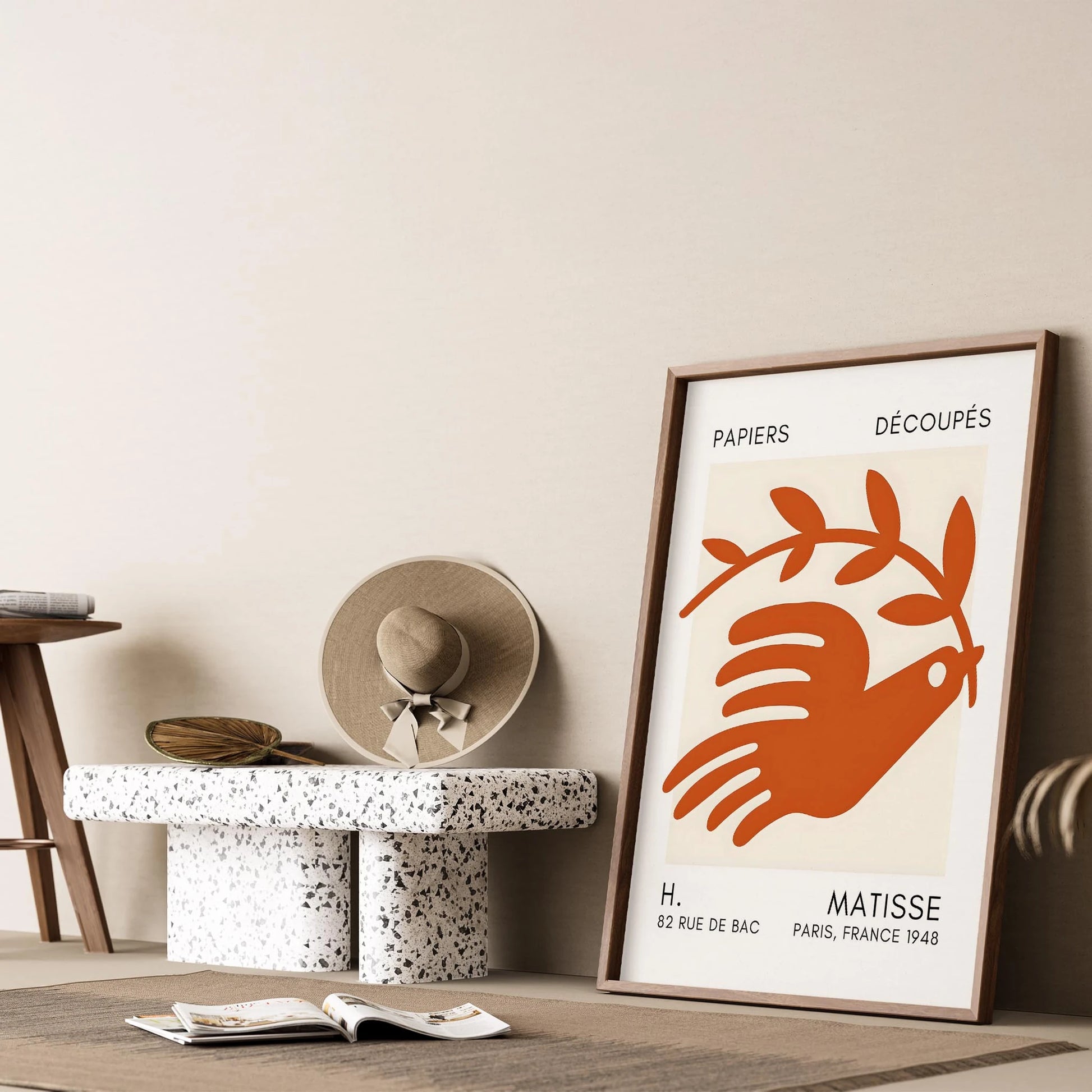 Matisse Kağıt Kesimleri Serisi Terracotta Soyut Güvercin I Duvar Tablosu