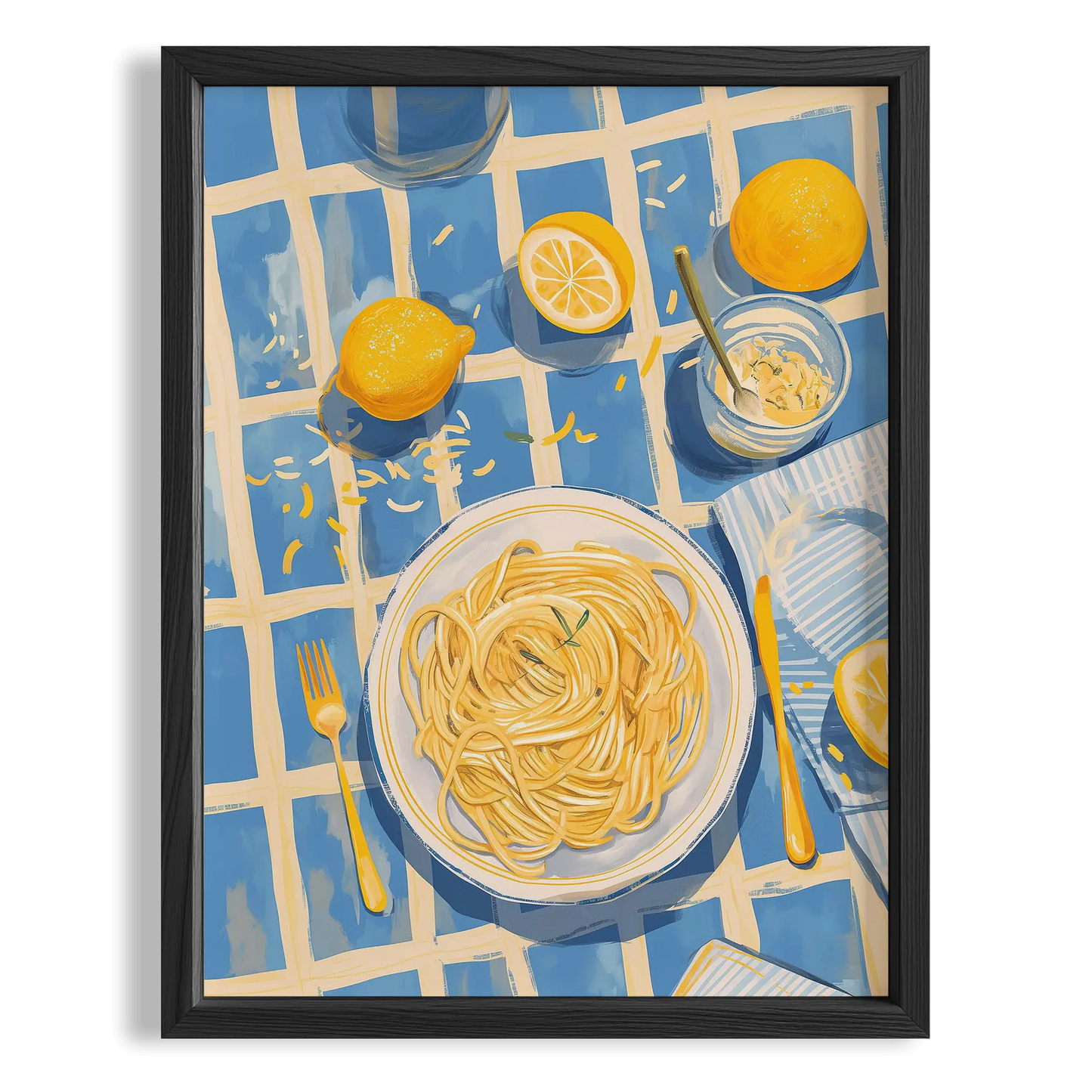 Limonlu Spagetti Tabak Retro Sofra Mutfak Duvar Tablosu