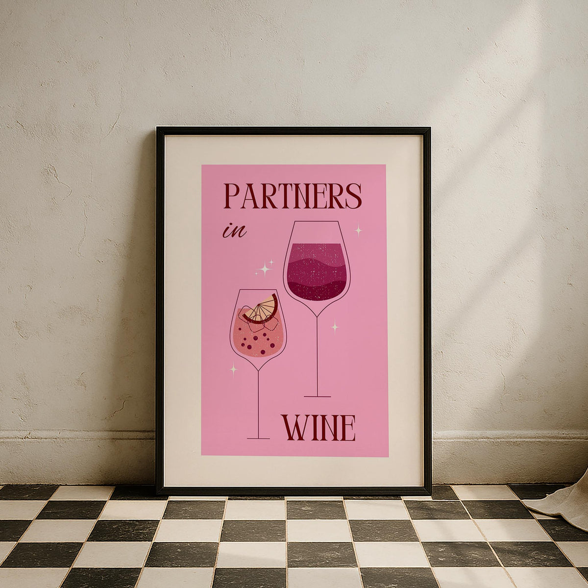 Wine Şarap Pembe Tipografi Mutfak Duvar Tablosu