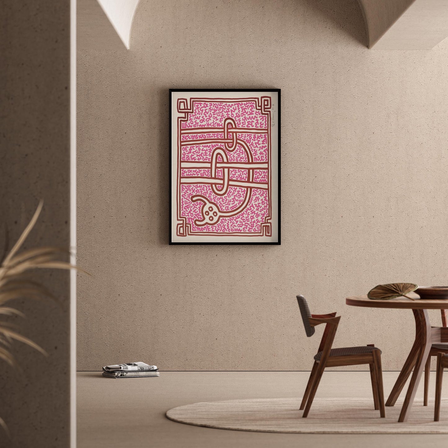 Pembe Labirent - Keith Haring Ahşap Duvar Tablosu