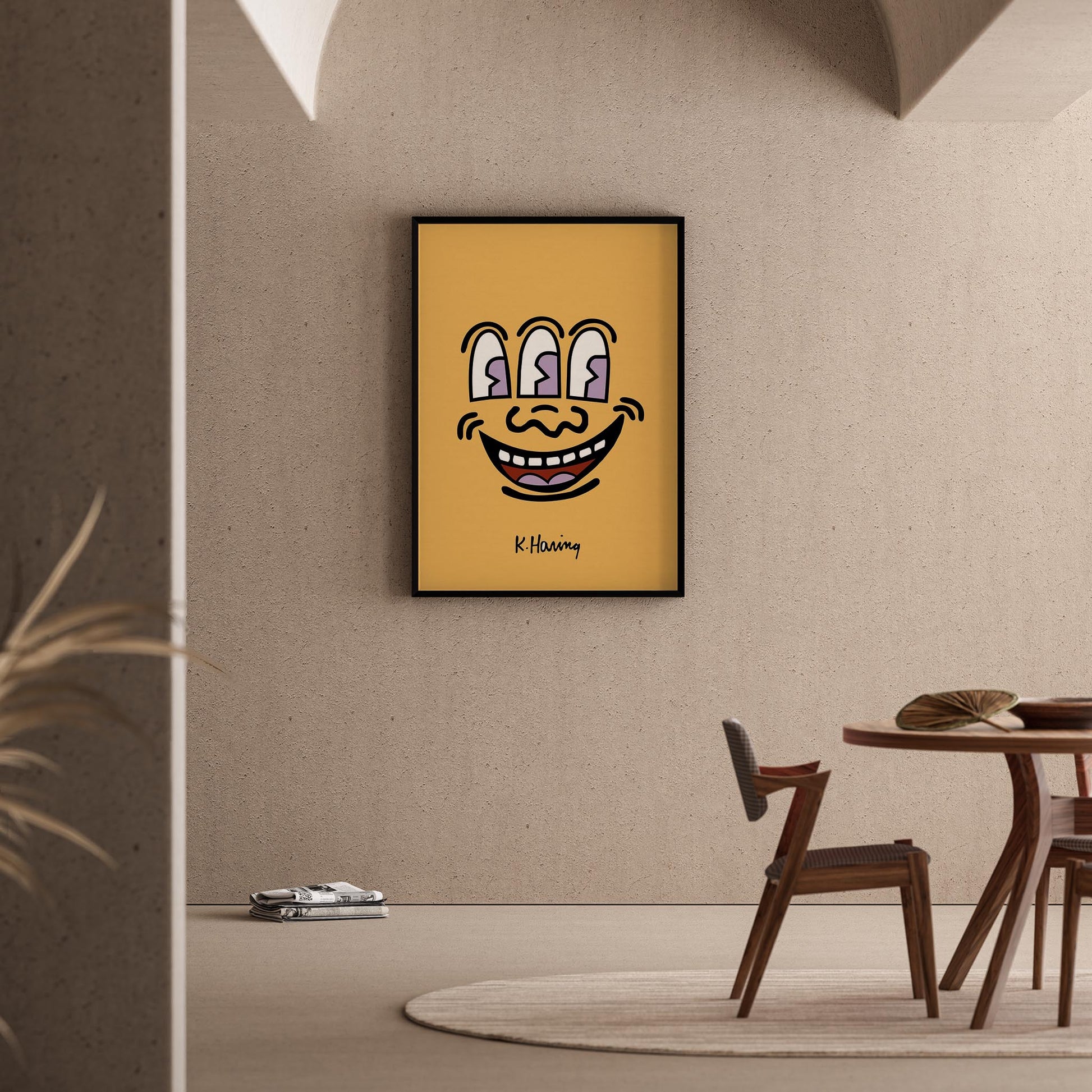 Gülümseyen Yüz - Keith Haring Ahşap Duvar Tablosu