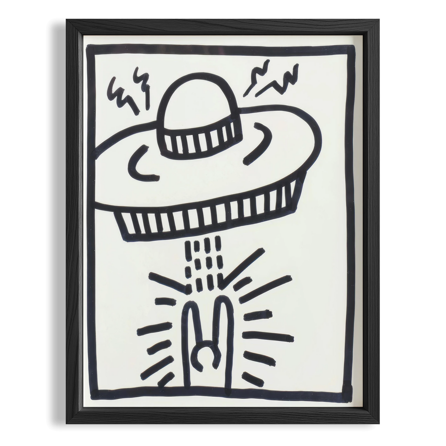 UFO ve Barış İşareti - Keith Haring Ahşap Duvar Tablosu