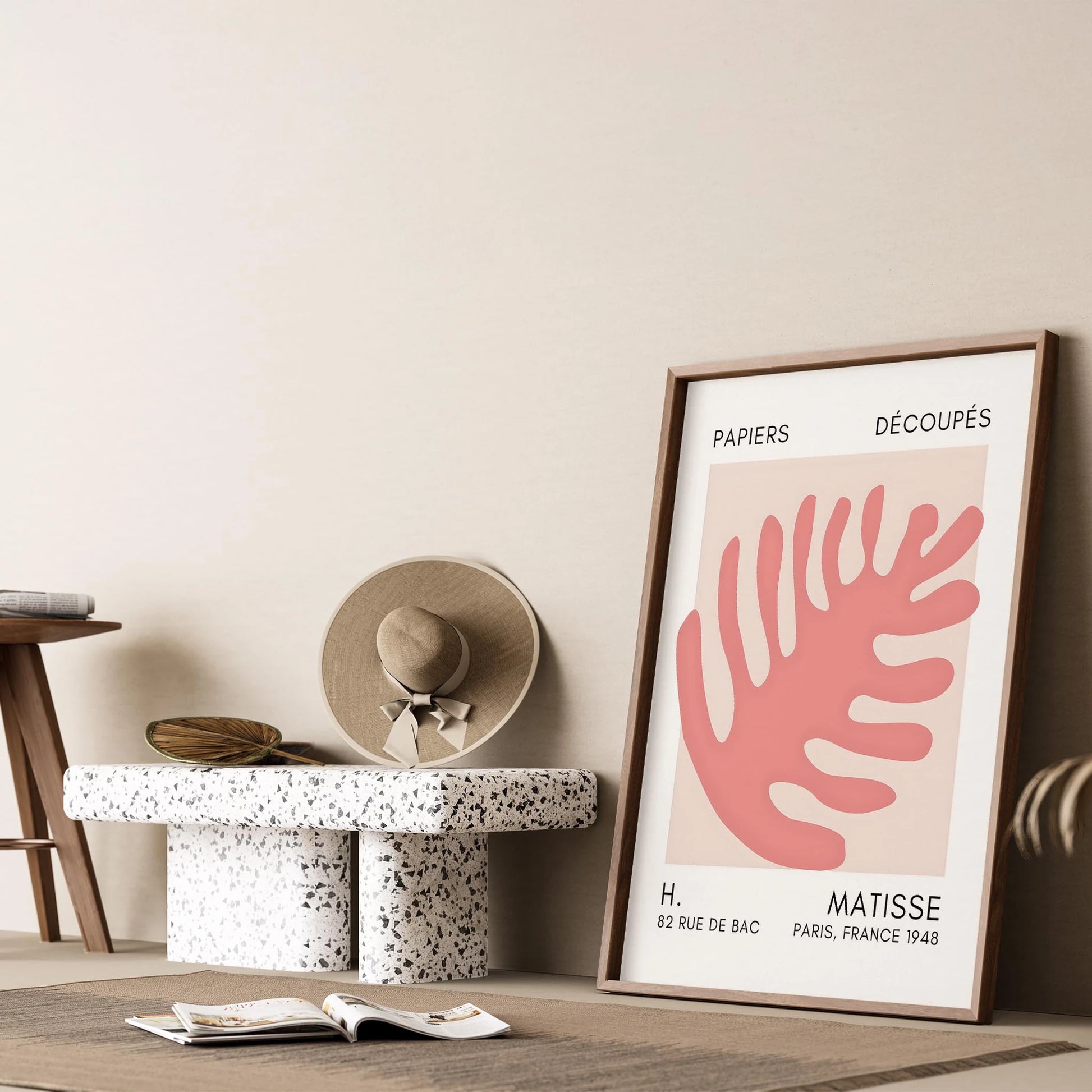 Matisse Kağıt Kesimleri Serisi Toz Pembe Soyut Palmiye Yaprağı I Duvar Tablosu