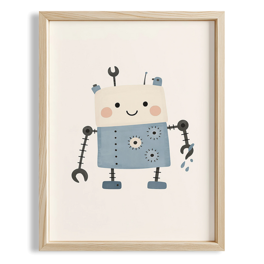 Mavi Android Robot Minimalist Çocuk Odası Ahşap Tablo