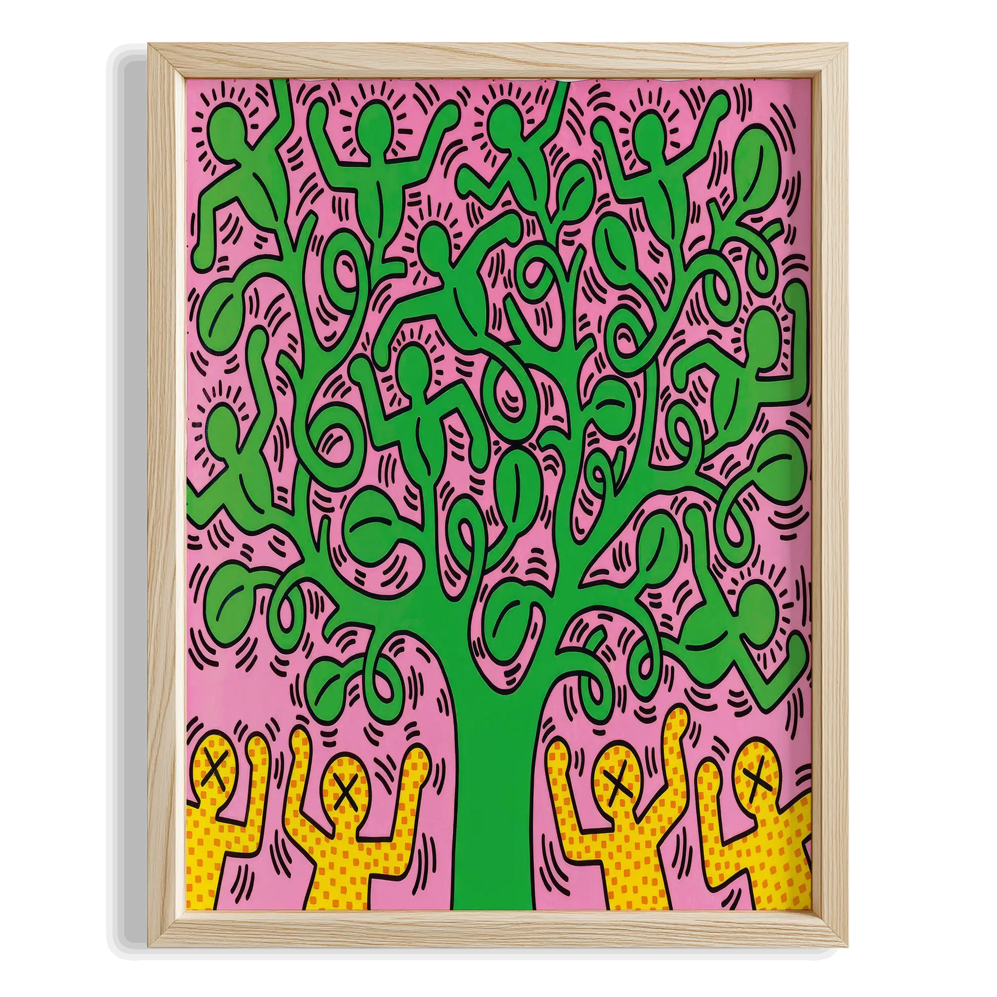 Ağaç Altında Figürler - Keith Haring Ahşap Duvar Tablosu