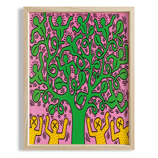 Ağaç Altında Figürler - Keith Haring Ahşap Duvar Tablosu