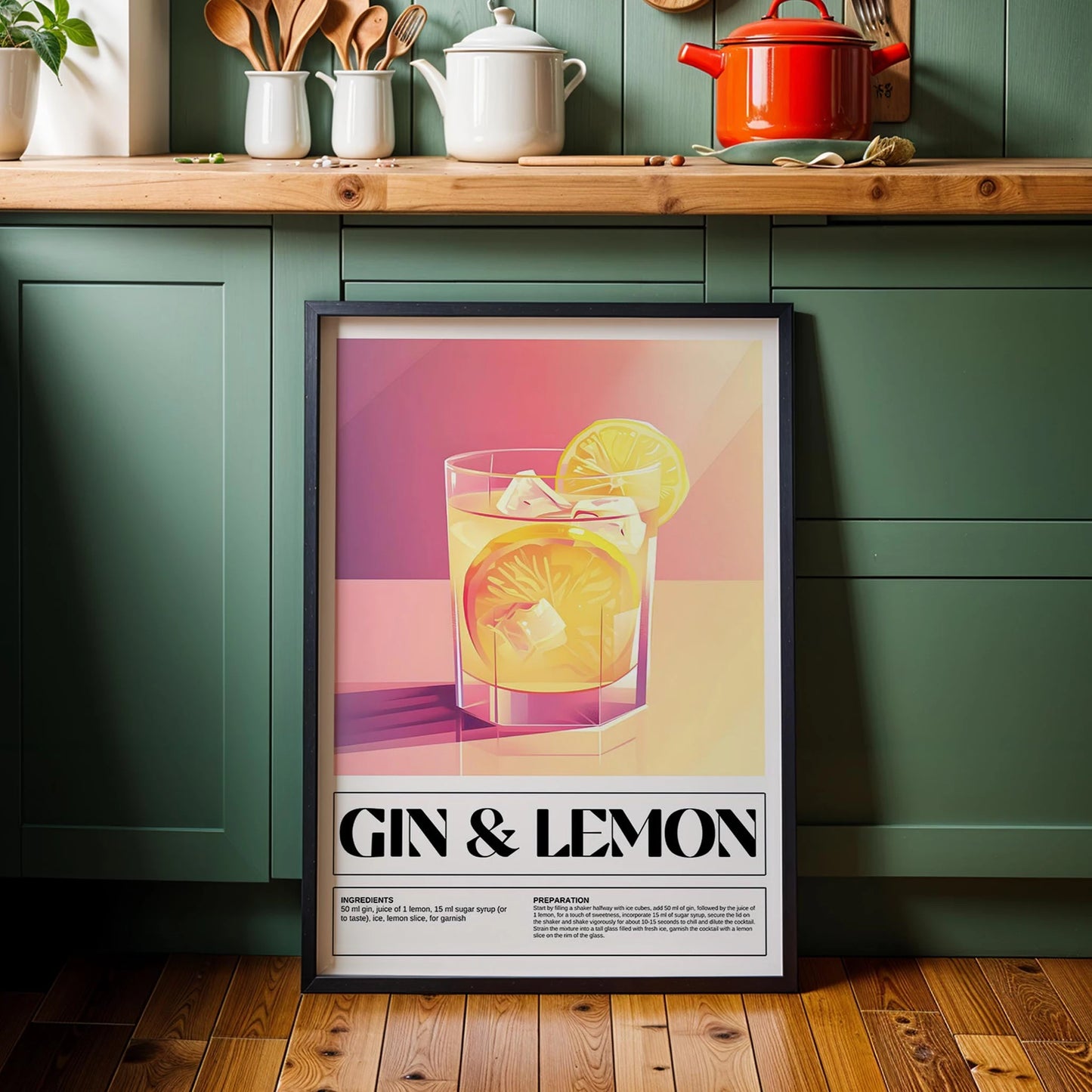 Gin & Lemon Kokteyl Tarifi Mutfak Duvar Tablosu