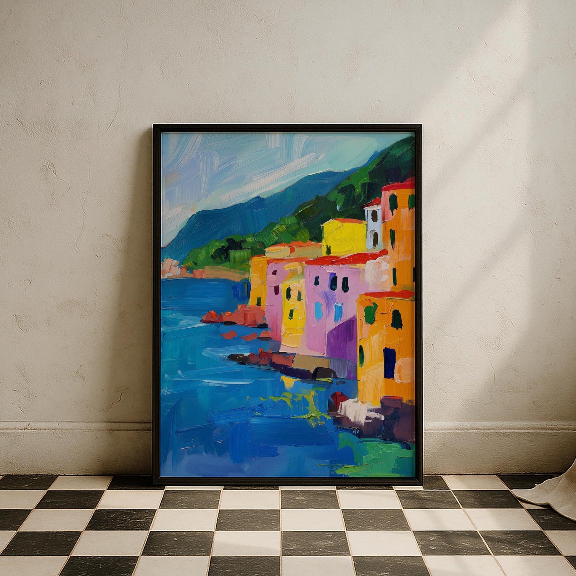 Amalfi Evleri Manzara Akdeniz İtalya Koleksiyonu Mutfak Duvar Tablosu