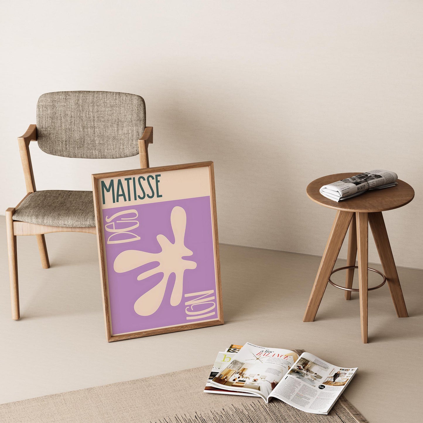 Matisse Kağıt Kesimleri Abstract Serisi Lila Bej Dal I Duvar Tablosu