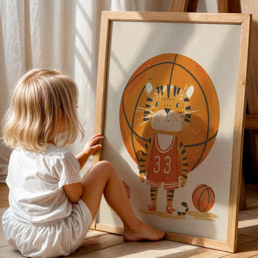 Basketbolcu Kaplan Erkek Çocuk Odası Ahşap Tablo II