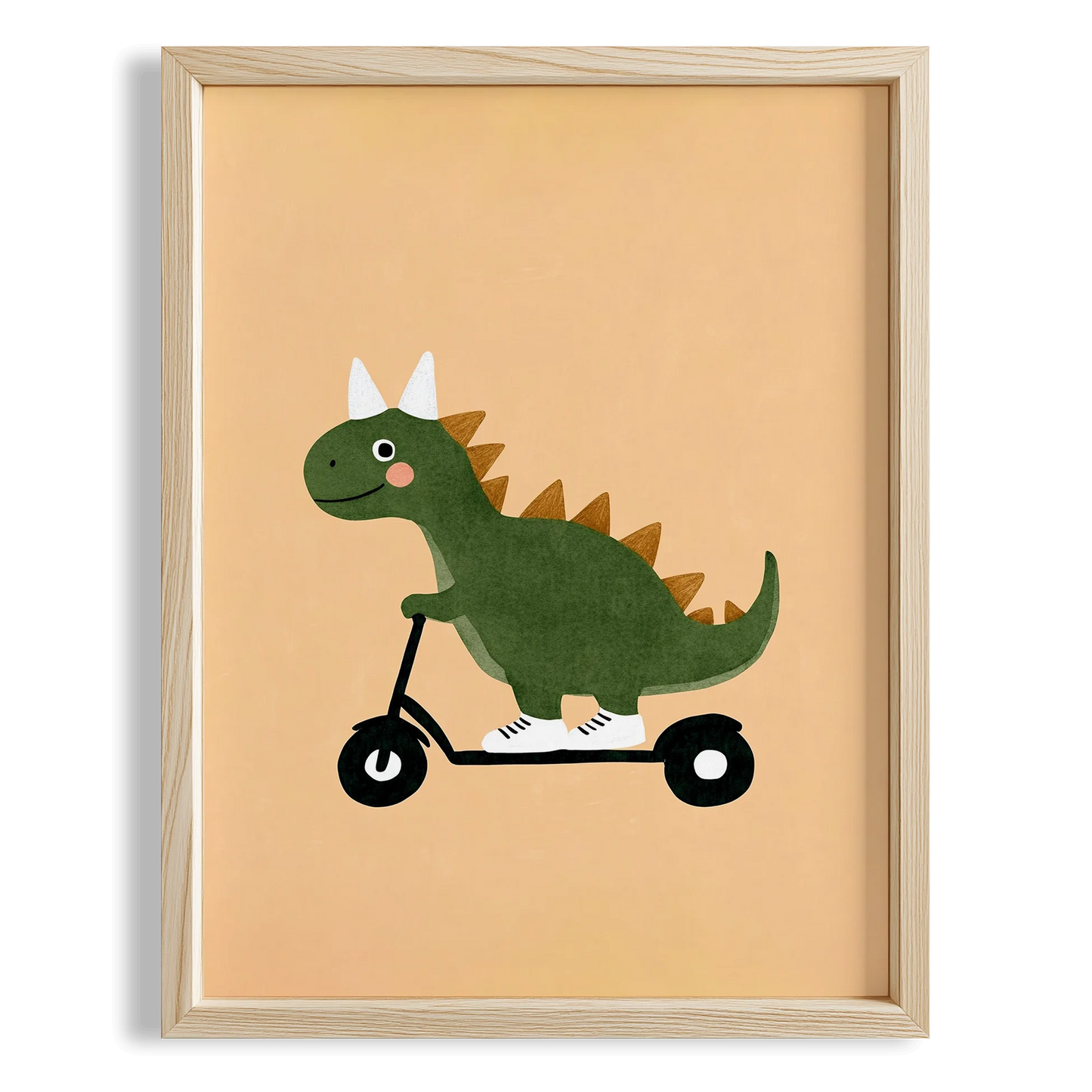 Scooter Süren Dinozor Temalı Sarı Fonlu Çocuk Odası Ahşap Tablo