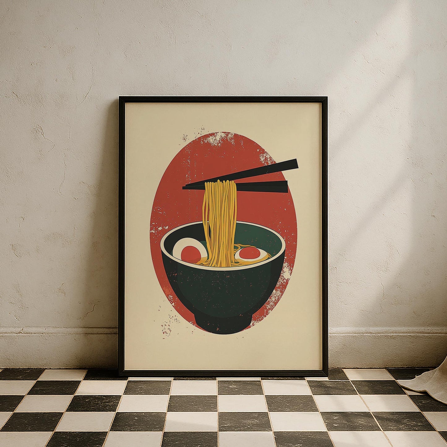 Japon Güneşi ve Ramen Retro Japon Tarzı Mutfak Duvar Tablosu