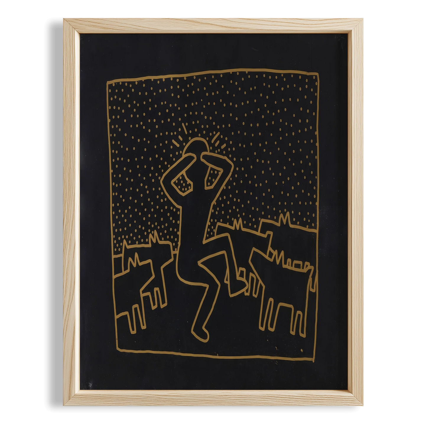 Altın Çizgiler - Keith Haring Ahşap Duvar Tablosu