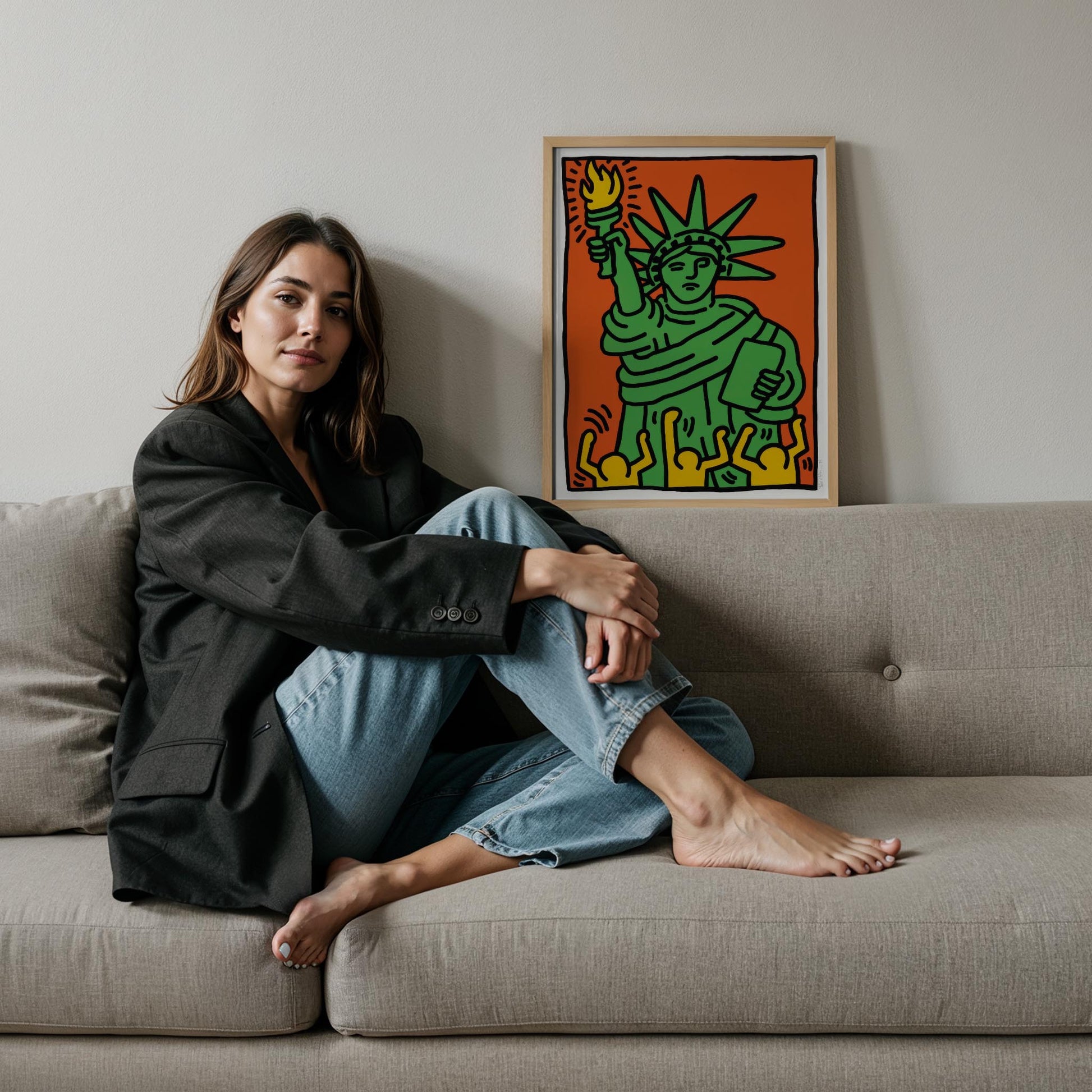 Özgürlük Heykeli - Keith Haring Ahşap Duvar Tablosu