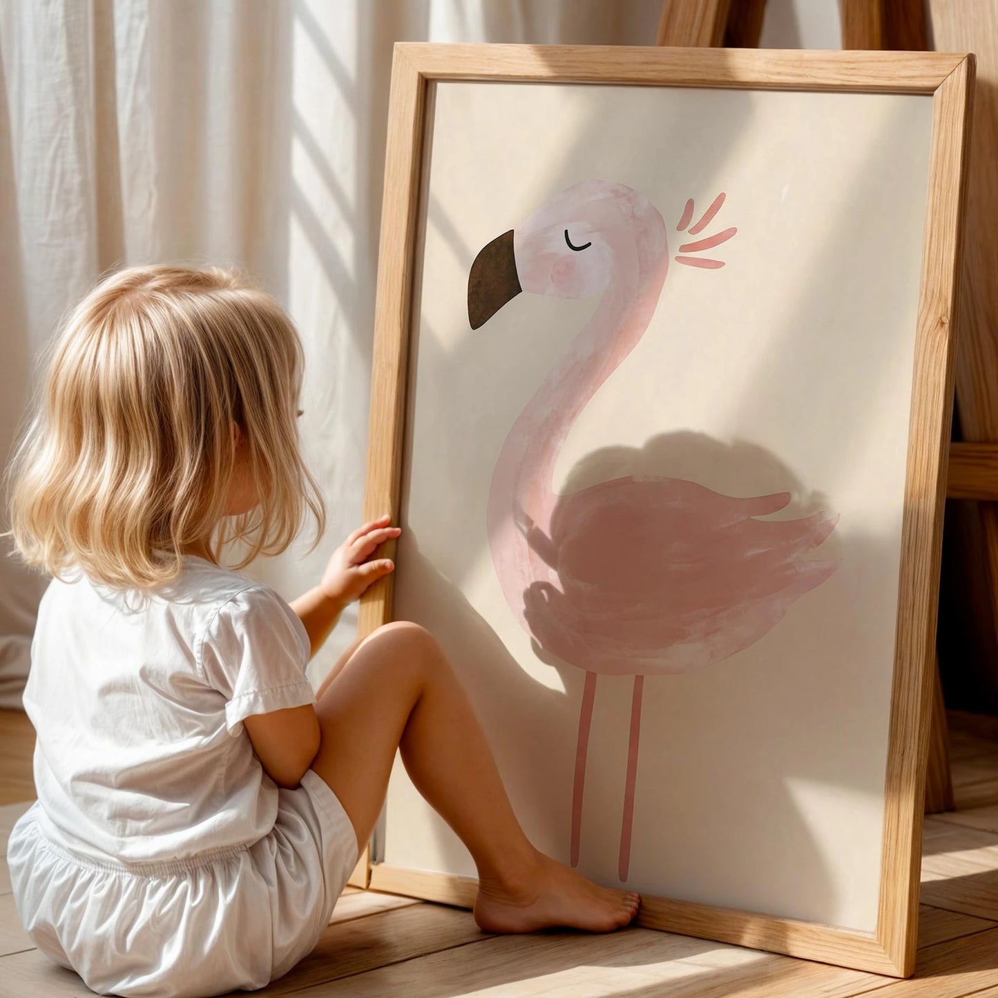 Pembe Flamingo Bohem Kız Çocuk Odası Ahşap Tablo II