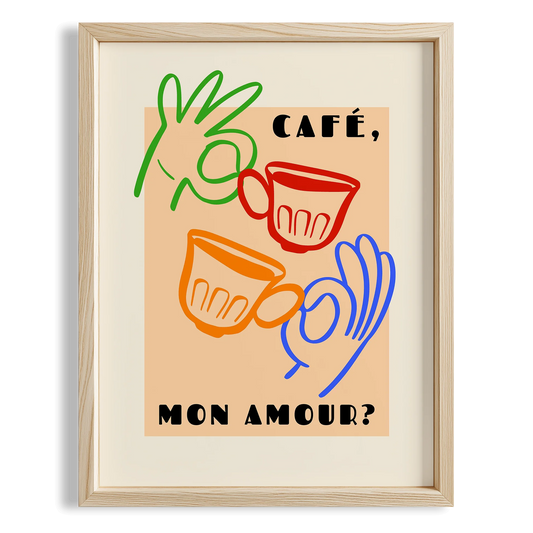 Café Mon Amour Fransız Minimal Çizimler Mutfak Duvar Tablosu