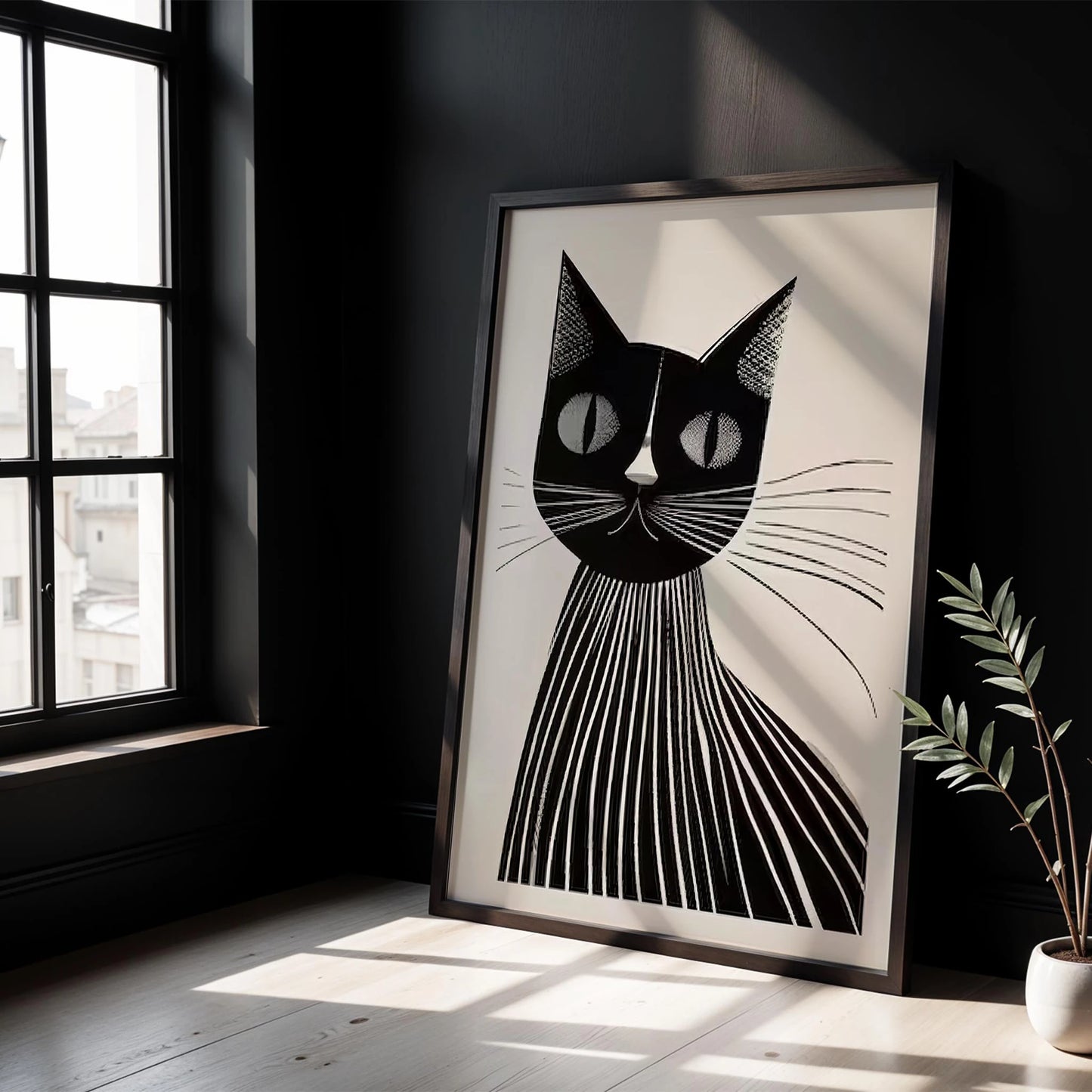 Kedi Portre II - Minimalist Çizgili