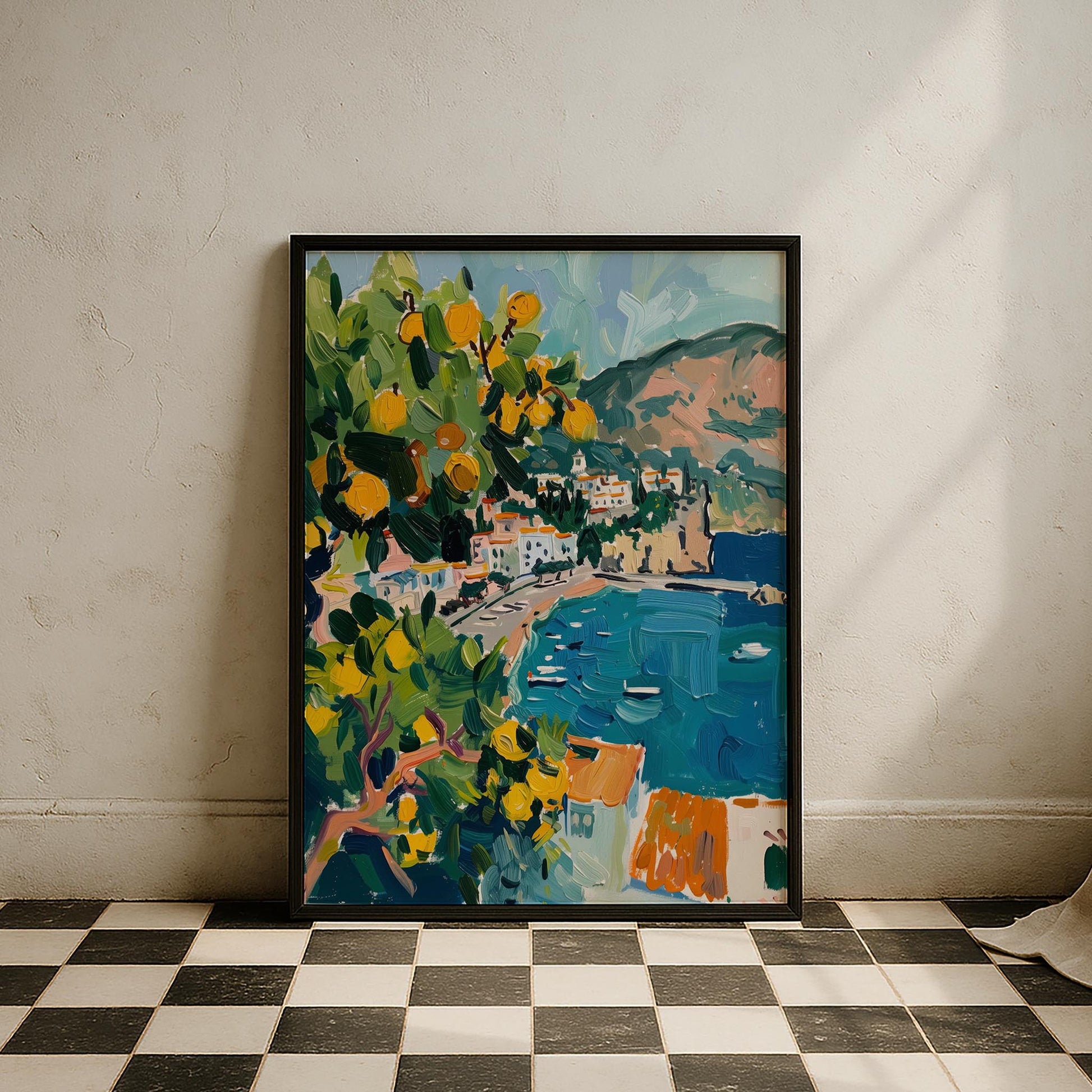 Amalfi Tepeleri ve Limon Ağaçları Limoncello İtalya Koleksiyonu Mutfak Duvar Tablosu