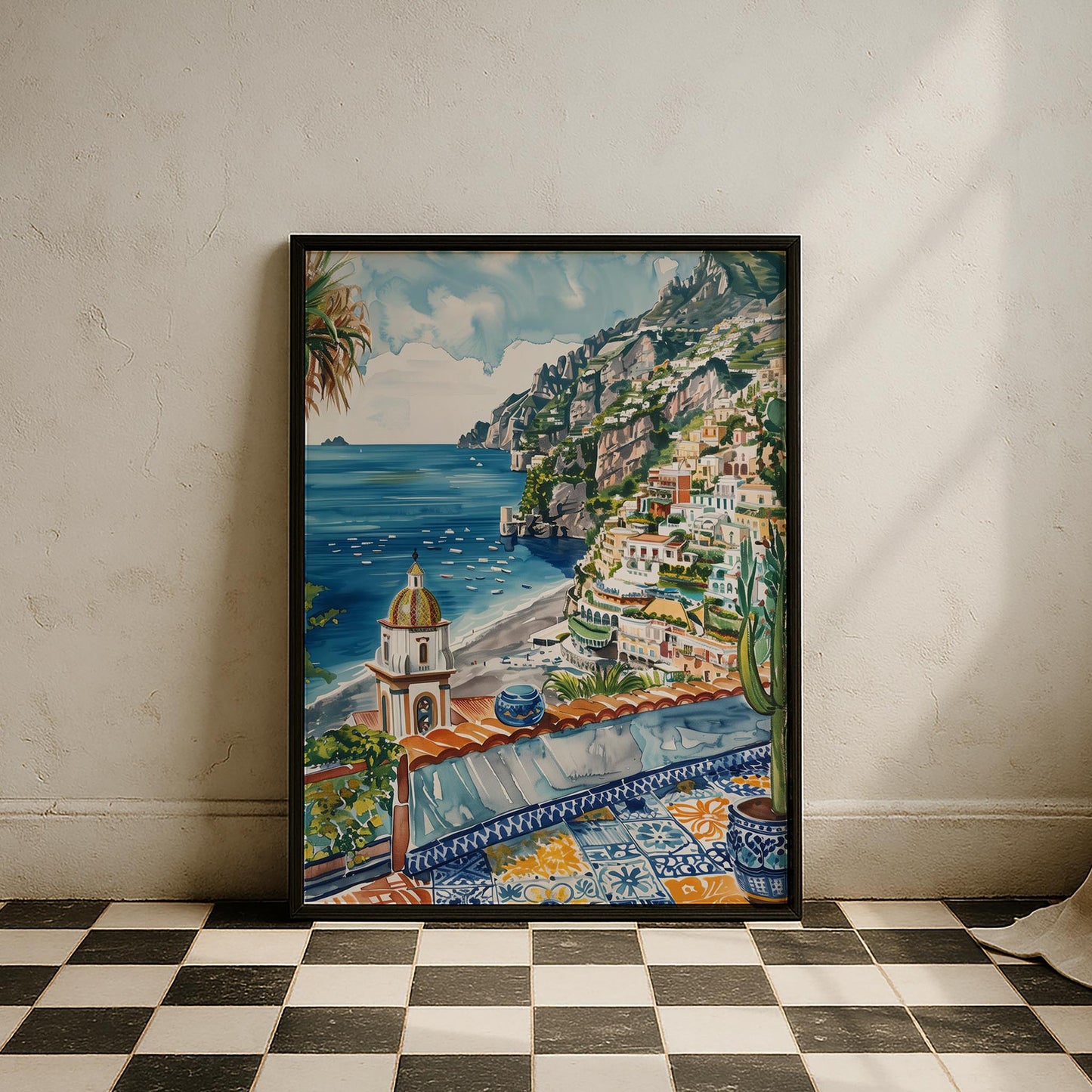 Amalfi Katedrali ve Sahil Akdeniz İtalya Koleksiyonu Mutfak Duvar Tablosu