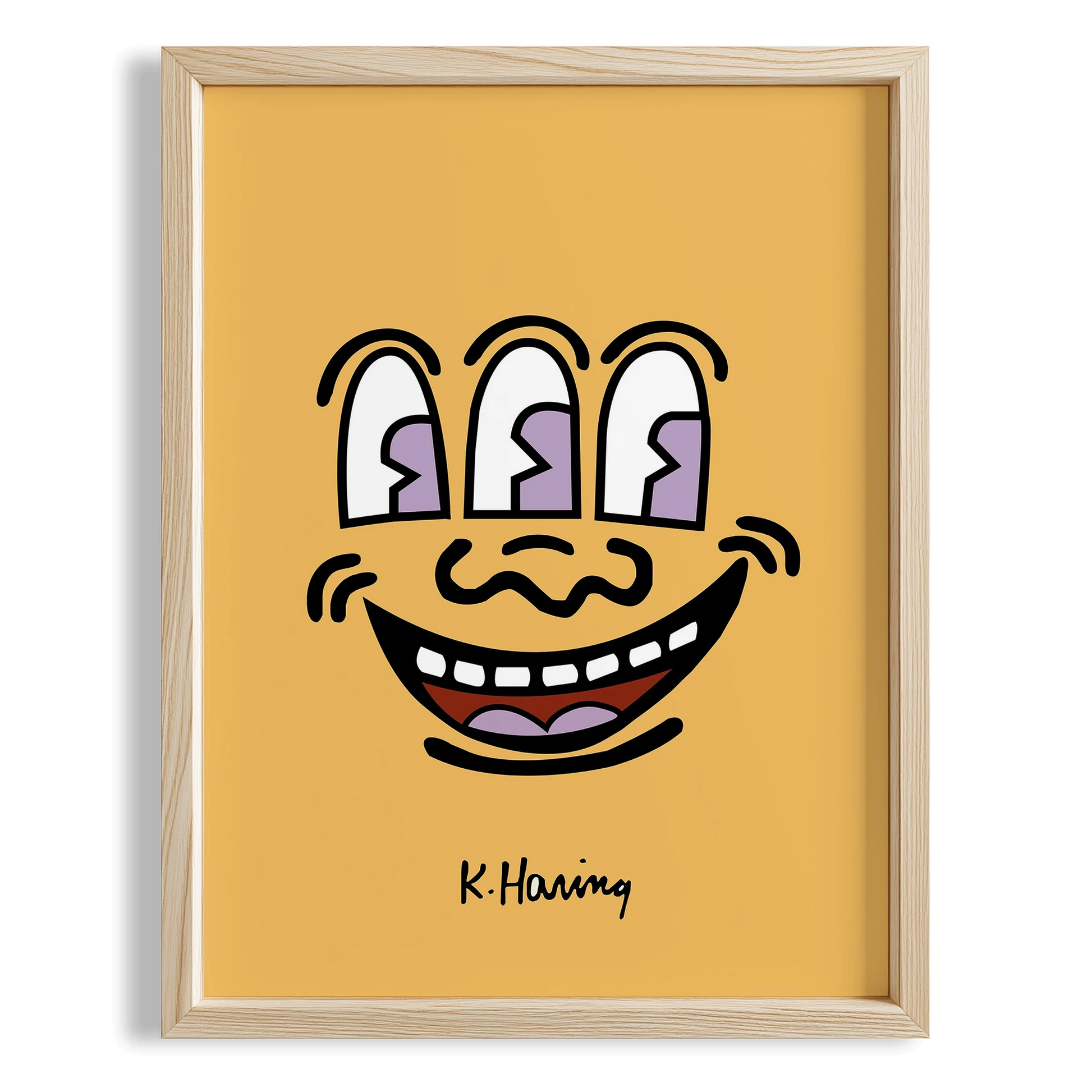 Gülümseyen Yüz - Keith Haring Ahşap Duvar Tablosu
