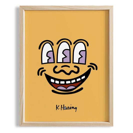 Gülümseyen Yüz - Keith Haring Ahşap Duvar Tablosu