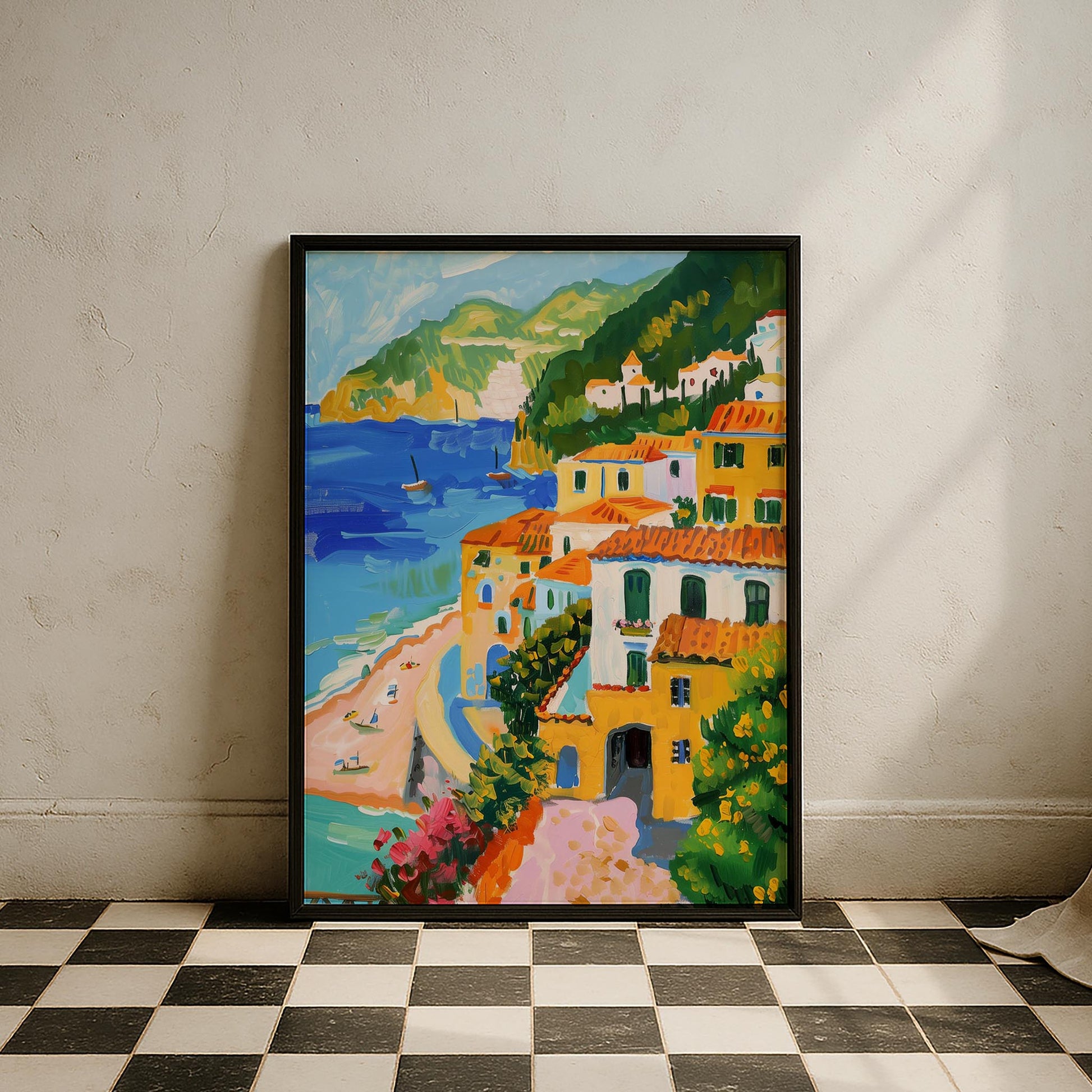 Positano Sahil Kasabası Manzarası İtalya Koleksiyonu Mutfak Duvar Tablosu