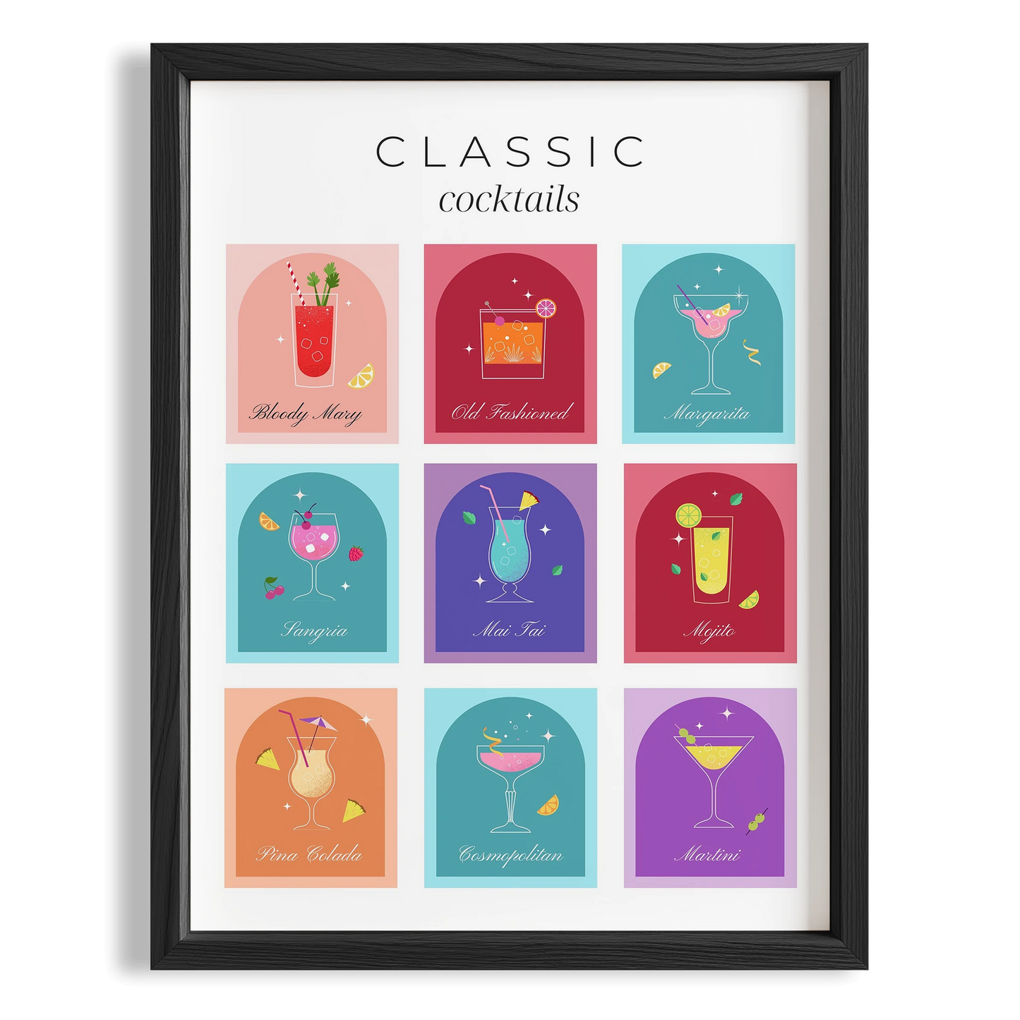 Classic Cocktails İllüstrasyon Mutfak Duvar Tablosu