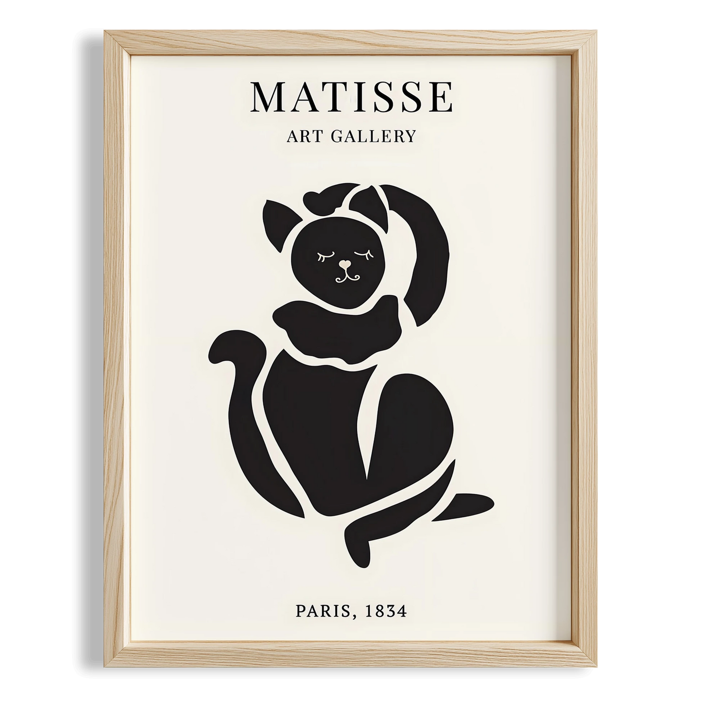 Matisse Kağıt Kesimleri Serisi Minimalist Siyah Dişi Kedi I Duvar Tablosu