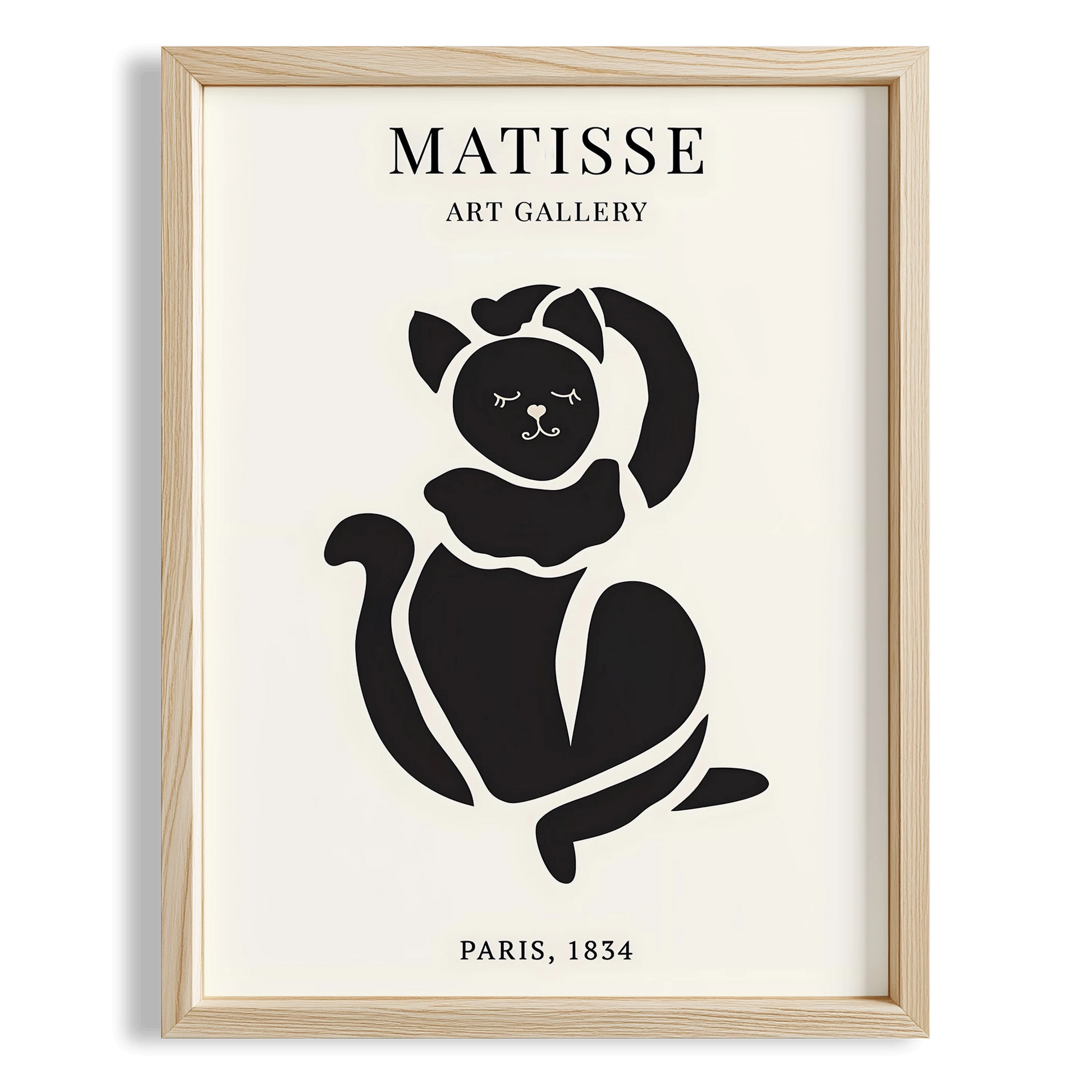 Matisse Kağıt Kesimleri Serisi Minimalist Siyah Dişi Kedi I Duvar Tablosu