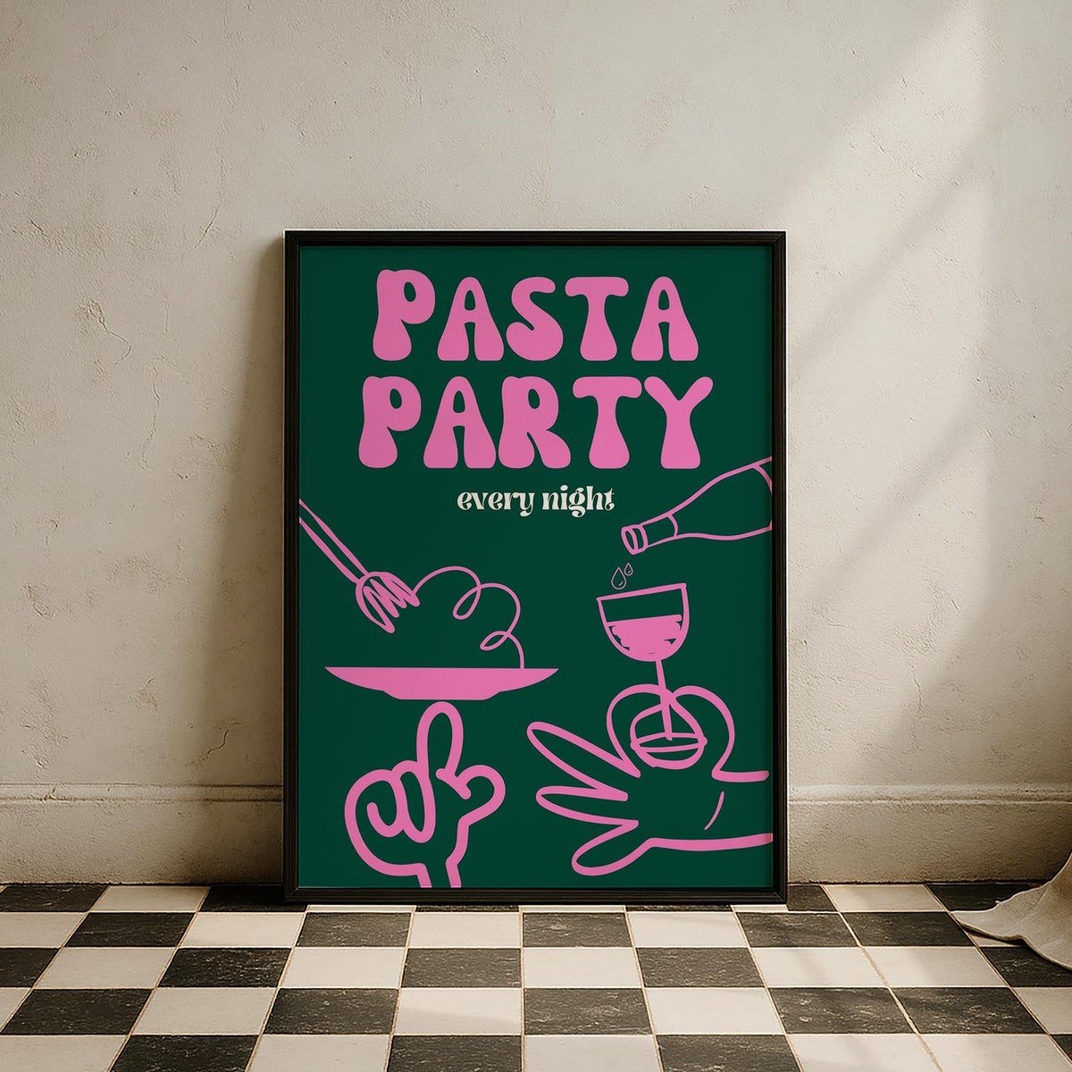 Pasta Party Tipografi Mutfak Duvar Tablosu