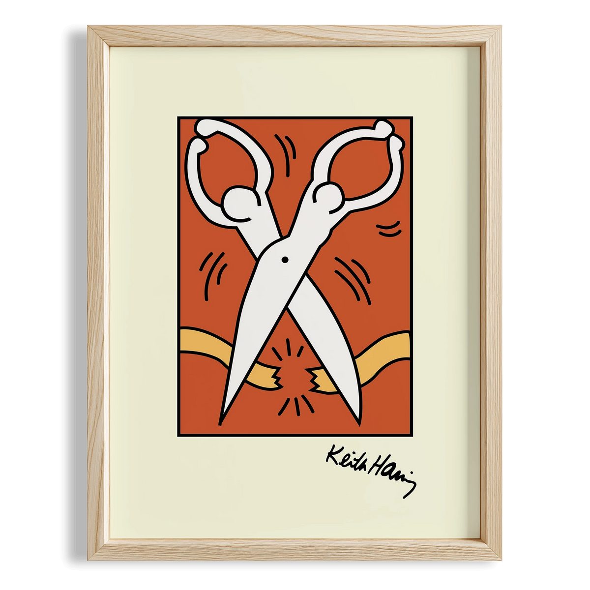 Makas - Keith Haring Ahşap Duvar Tablosu