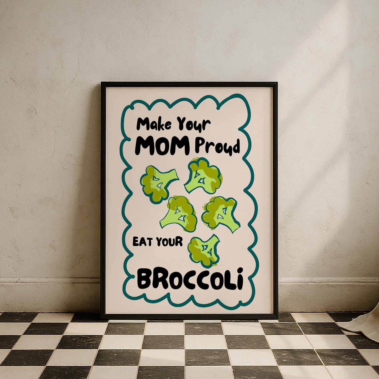 Eat Your Broccoli Sebzeler Tipografi Mutfak Duvar Tablosu