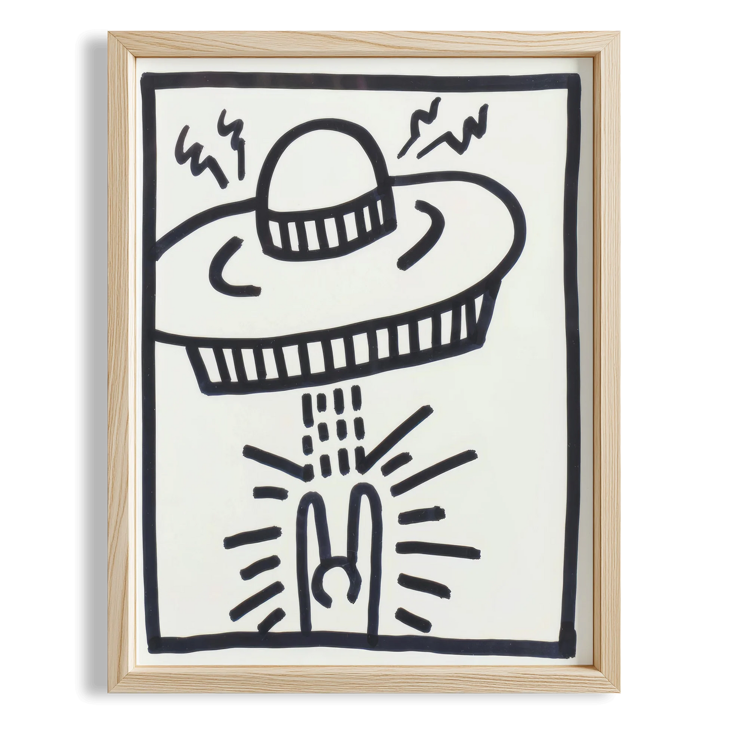 UFO ve Barış İşareti - Keith Haring Ahşap Duvar Tablosu