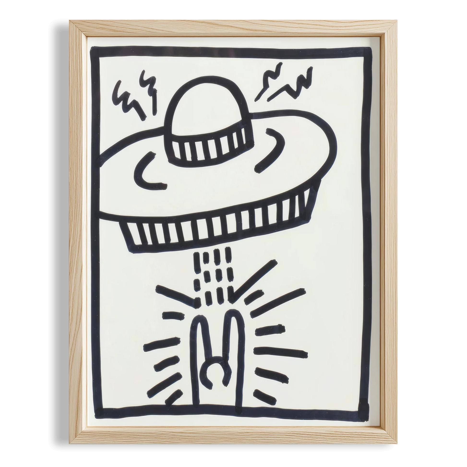 UFO ve Barış İşareti - Keith Haring Ahşap Duvar Tablosu