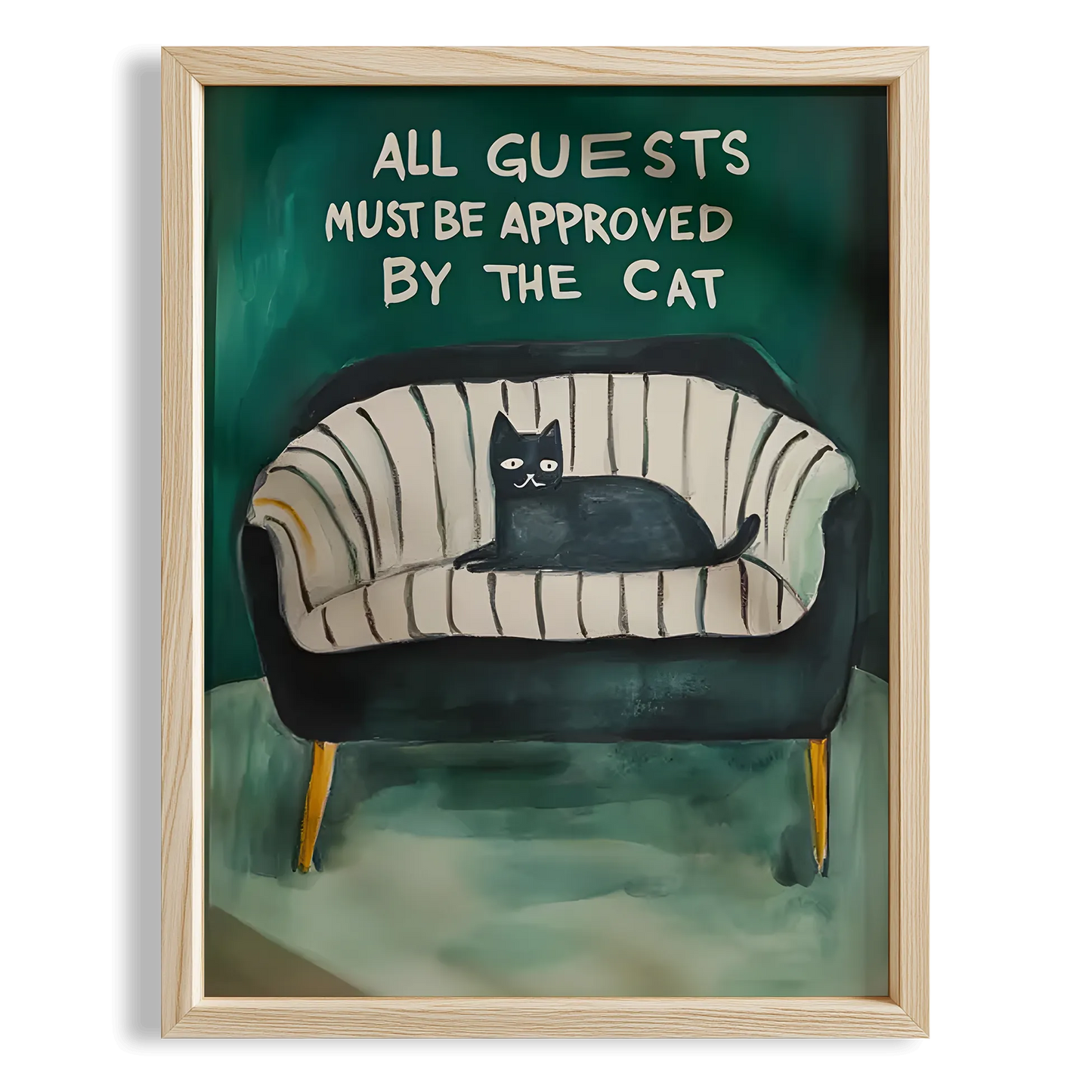 Kedi Baskı III - "All Guests Must Be Approved by the Cat" (Gri Kanepe)