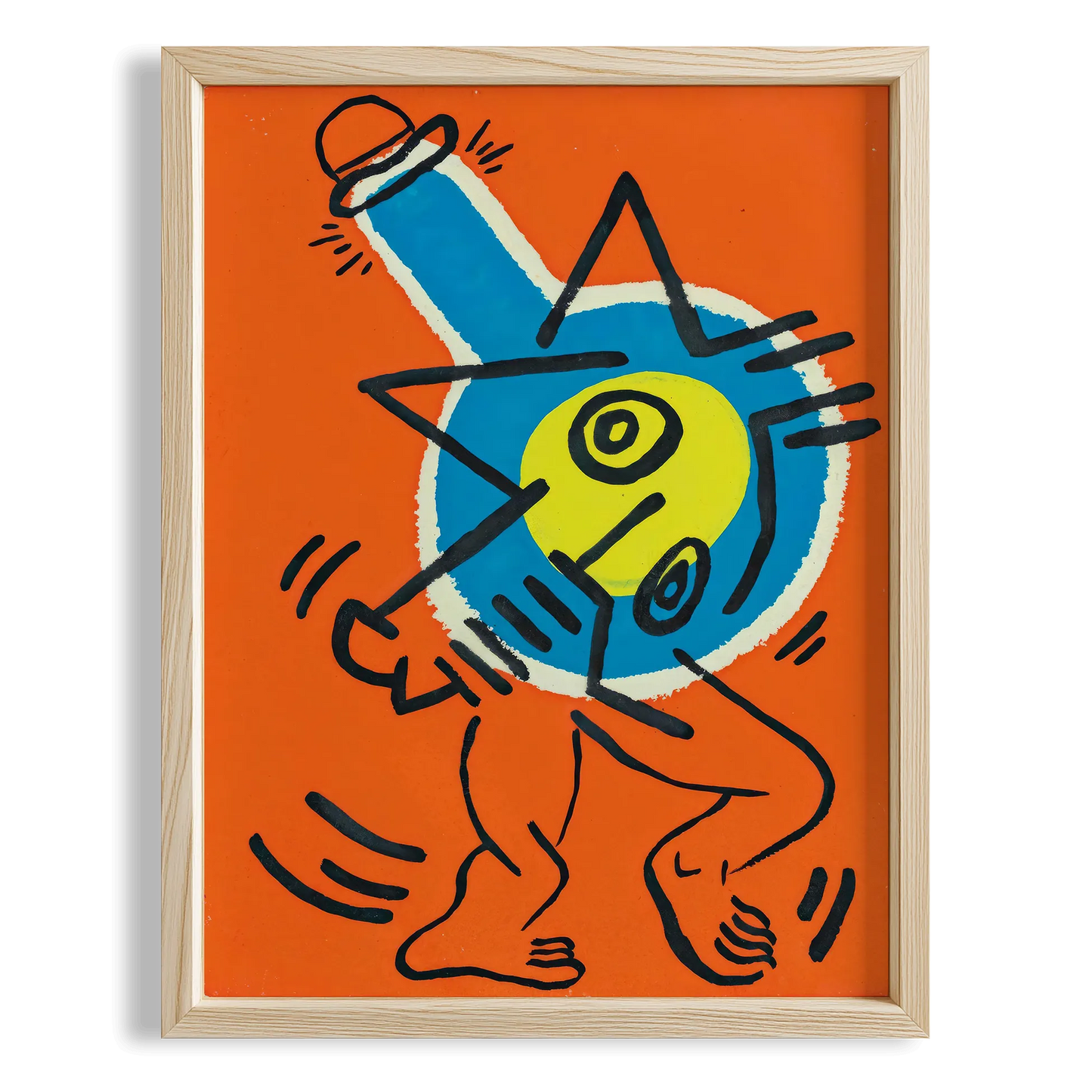 Mavi Top Figürü - Keith Haring Ahşap Duvar Tablosu