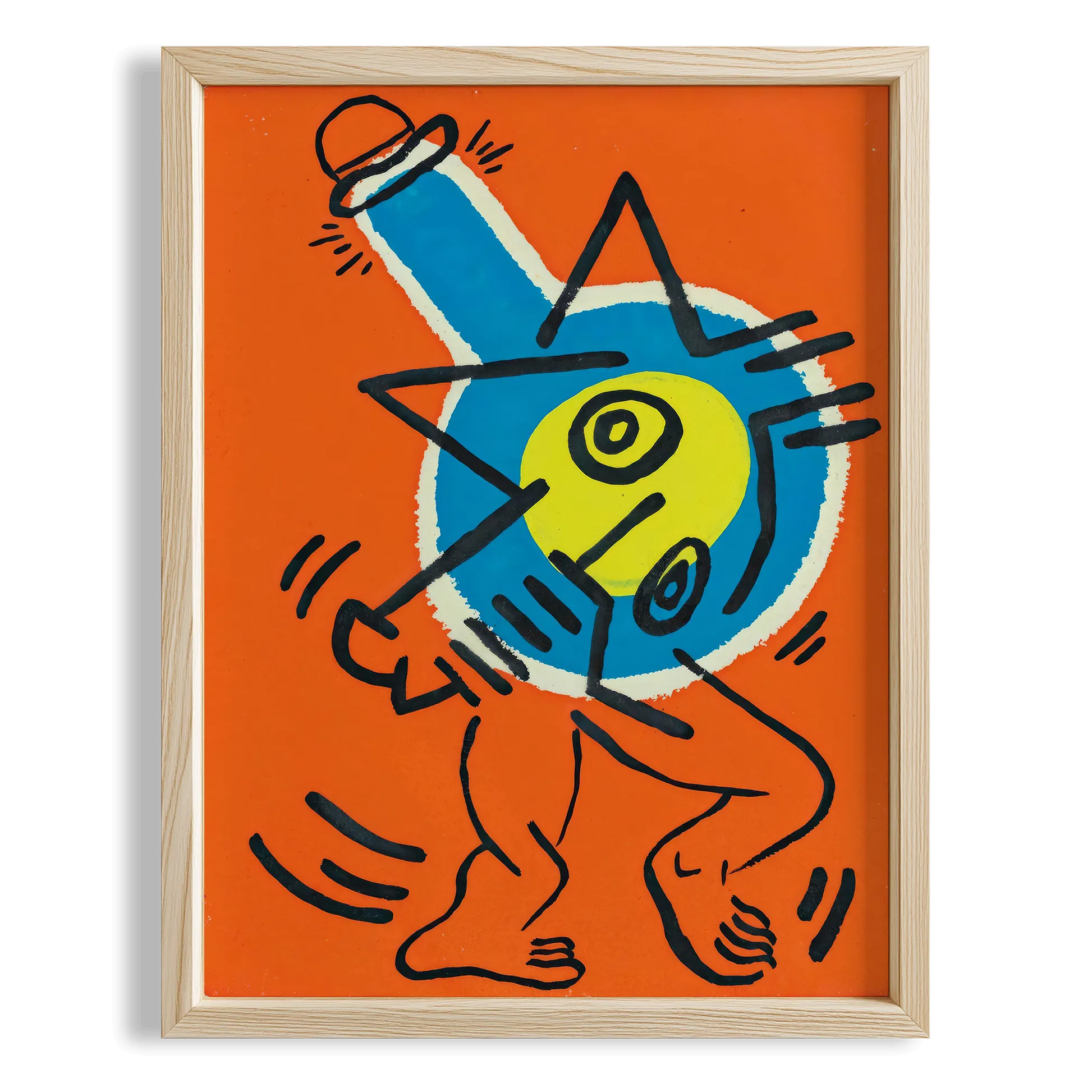 Mavi Top Figürü - Keith Haring Ahşap Duvar Tablosu
