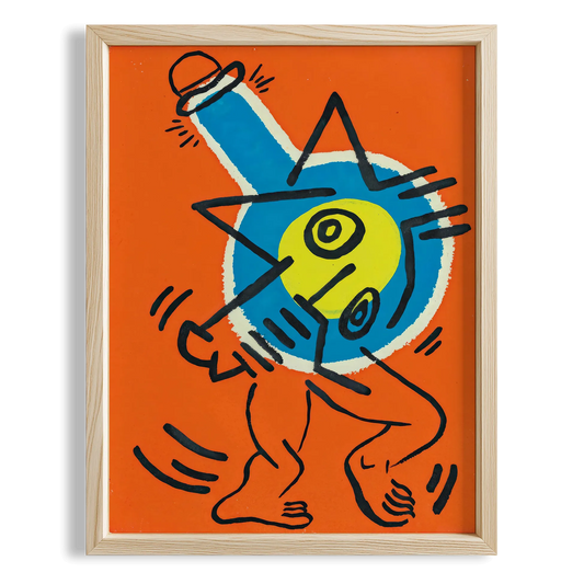 Mavi Top Figürü - Keith Haring Ahşap Duvar Tablosu