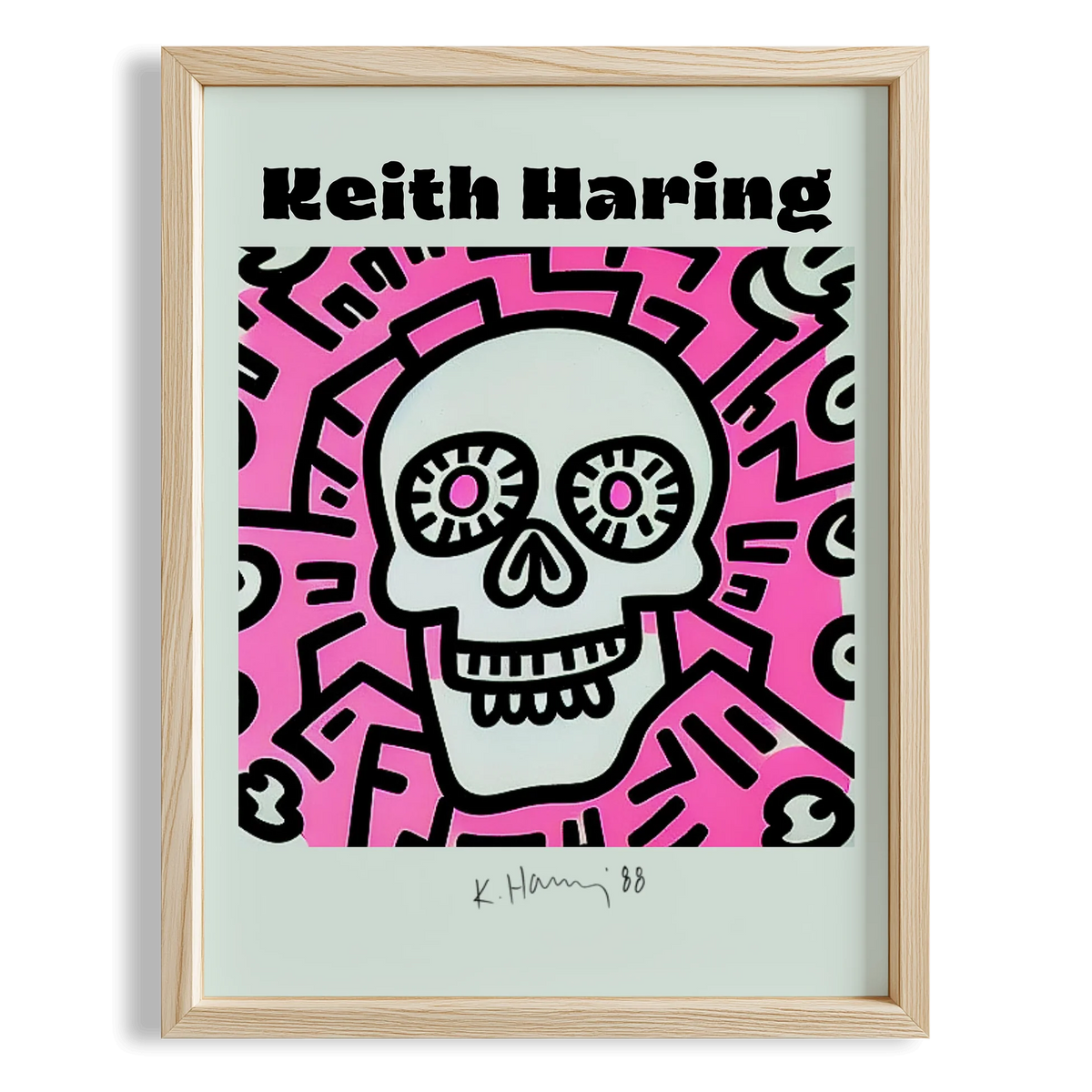 Kafatası - Keith Haring Ahşap Duvar Tablosu