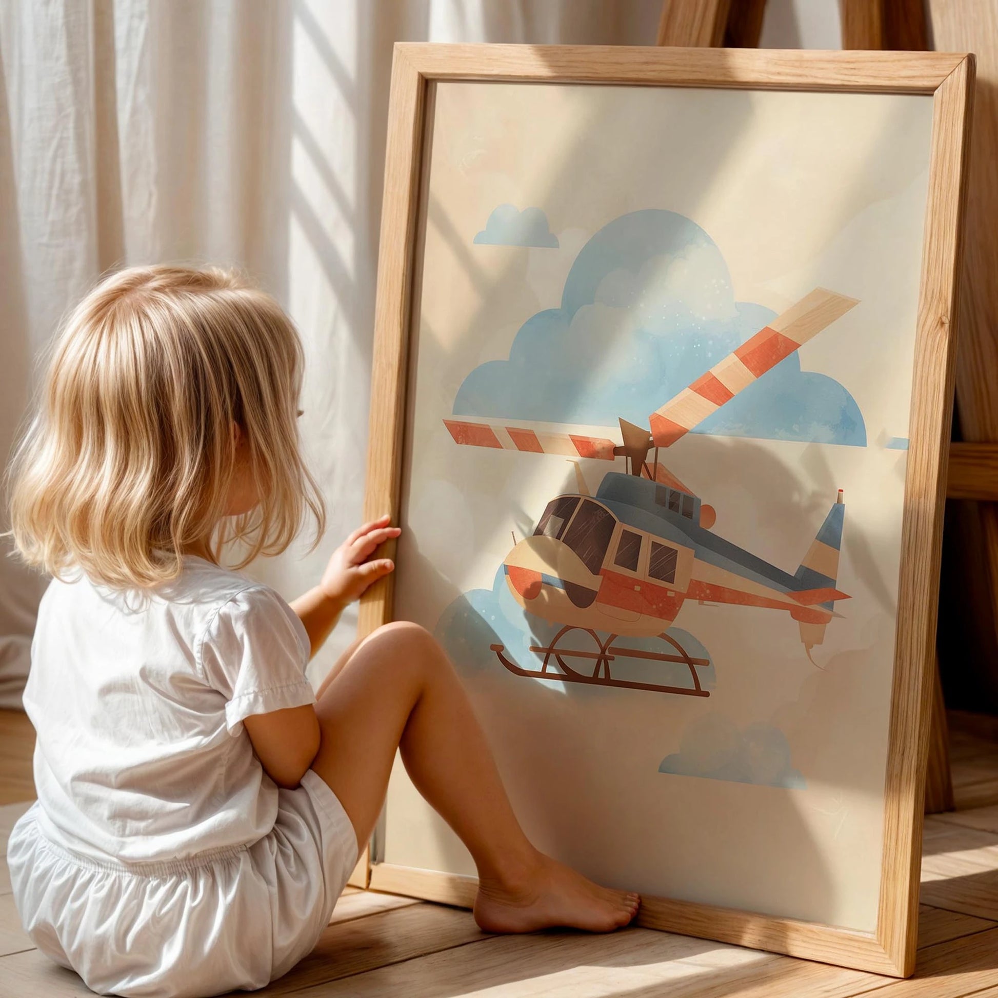 Helikopter Bohem Temalı Erkek Çocuk Odası Ahşap Tablo