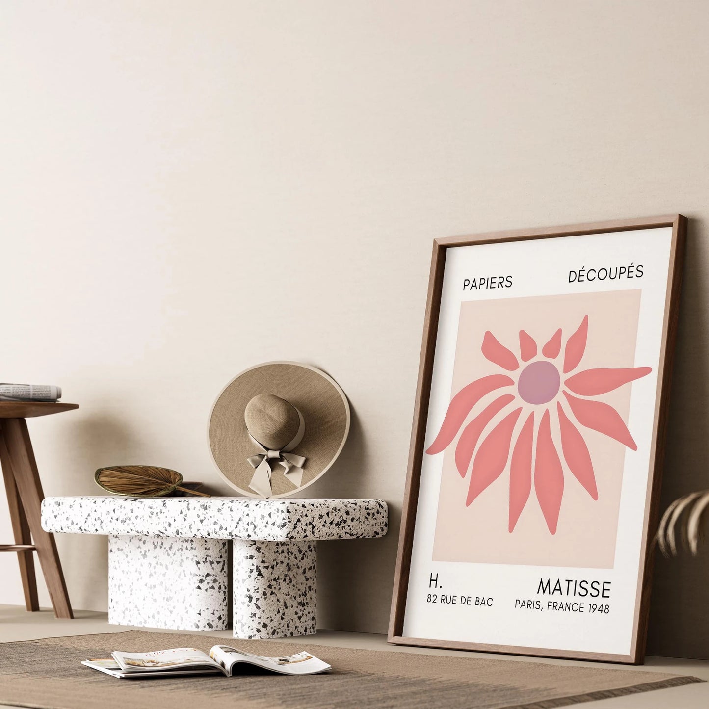 Matisse Kağıt Kesimleri Serisi Toz Pembe Soyut Çiçek I Duvar Tablosu