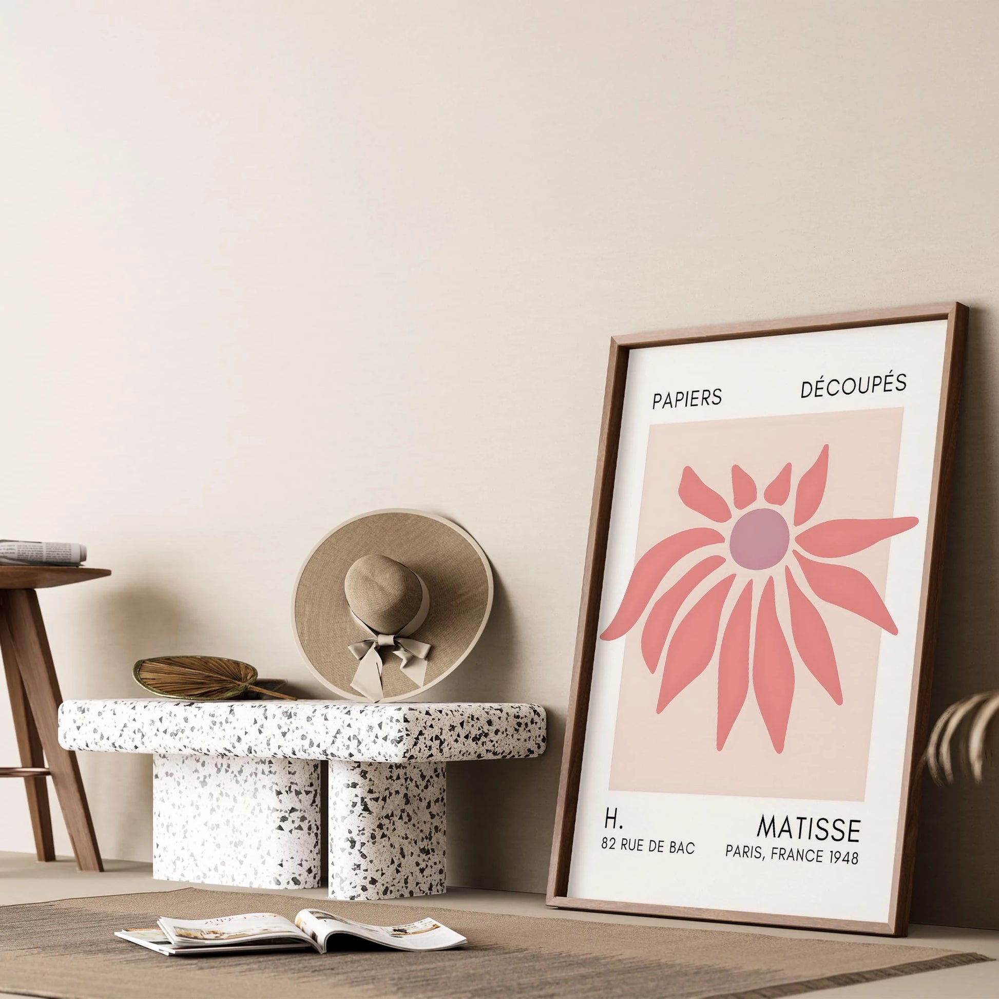 Matisse Kağıt Kesimleri Serisi Toz Pembe Soyut Çiçek I Duvar Tablosu