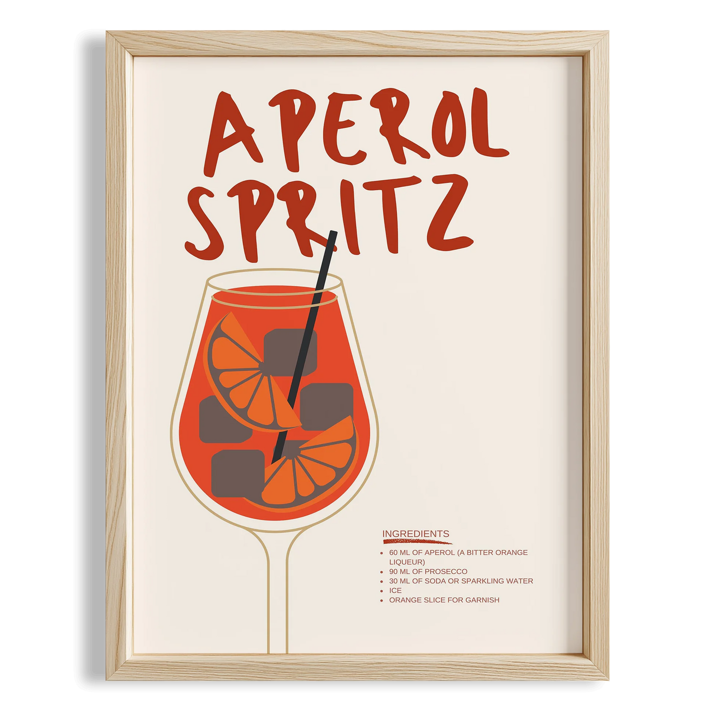 Aperol Spritz İllüstrasyon Kokteyl Tarifi Mutfak Duvar Tablosu