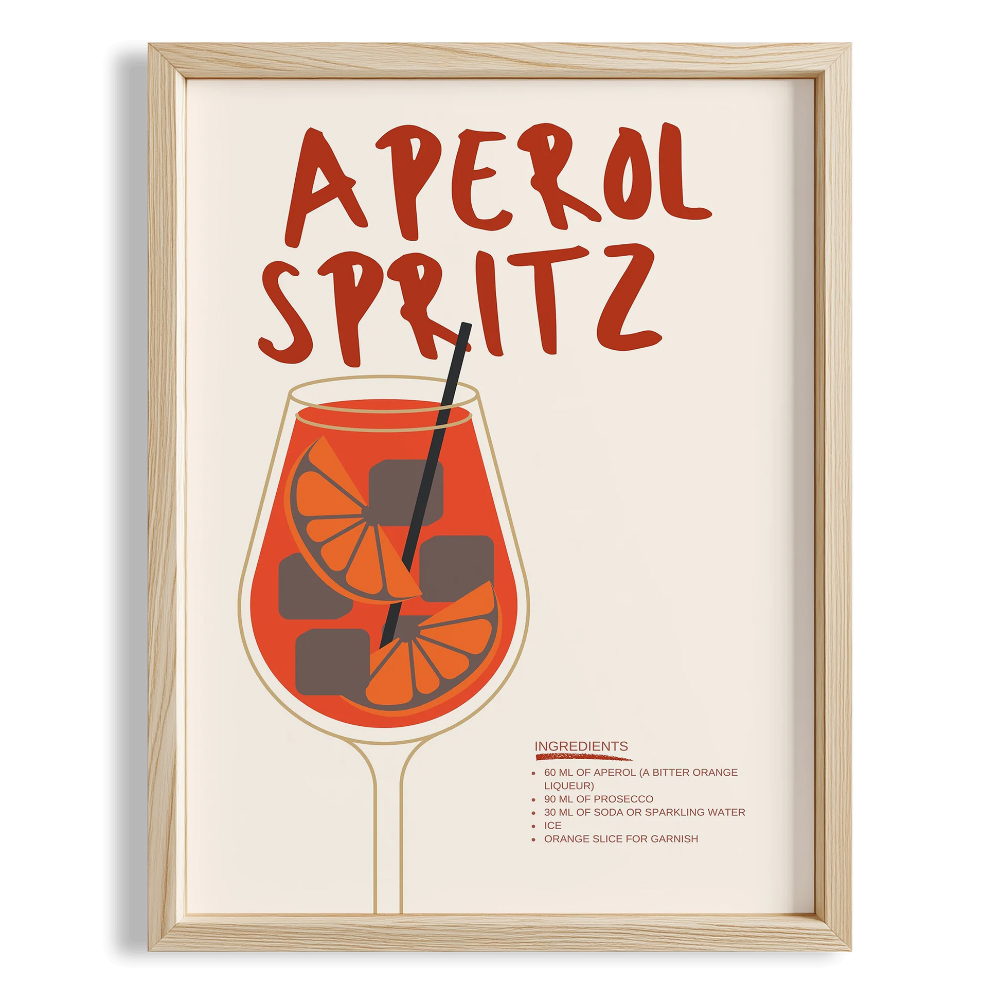 Aperol Spritz İllüstrasyon Kokteyl Tarifi Mutfak Duvar Tablosu